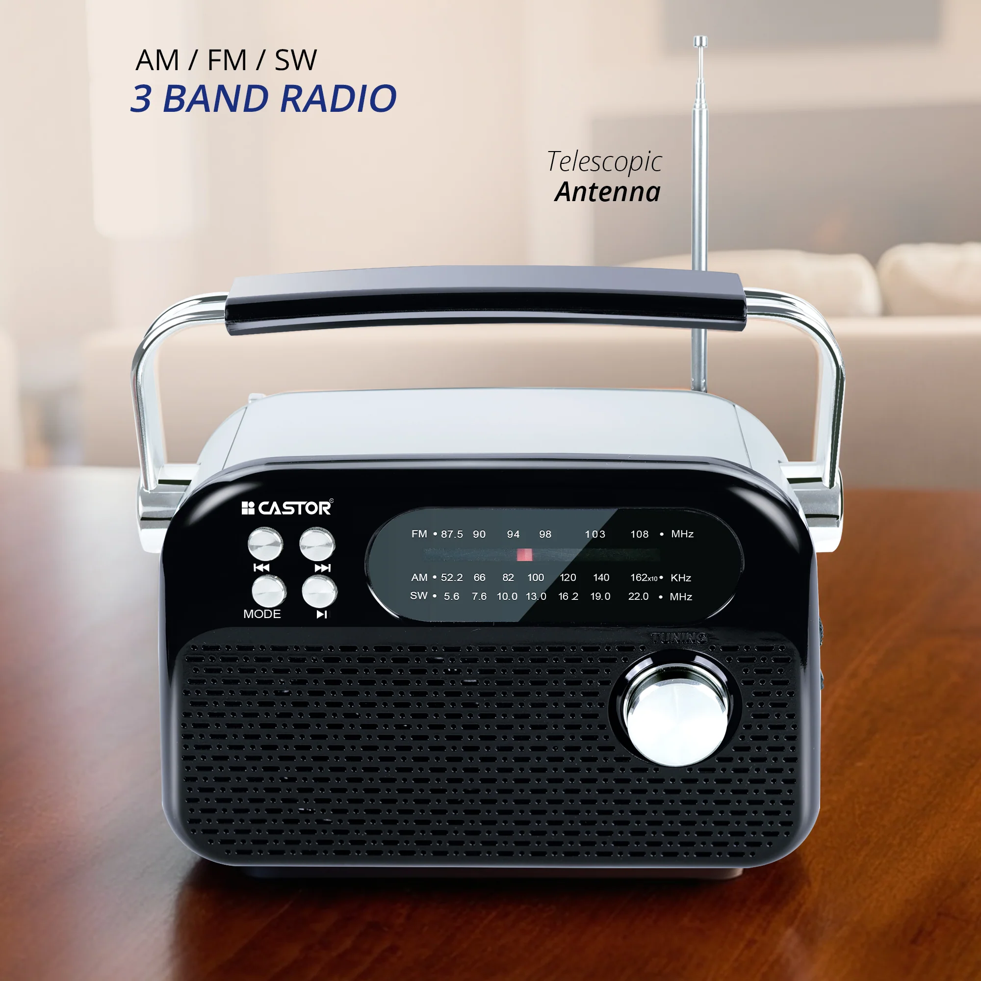 CASTOR iBELL FM820BT Portable FM Radio with Bluetooth Speaker, Rechargeable Battery, USB SD MP3 Player & Dynamic Speaker 3 Band, Black - Image 6