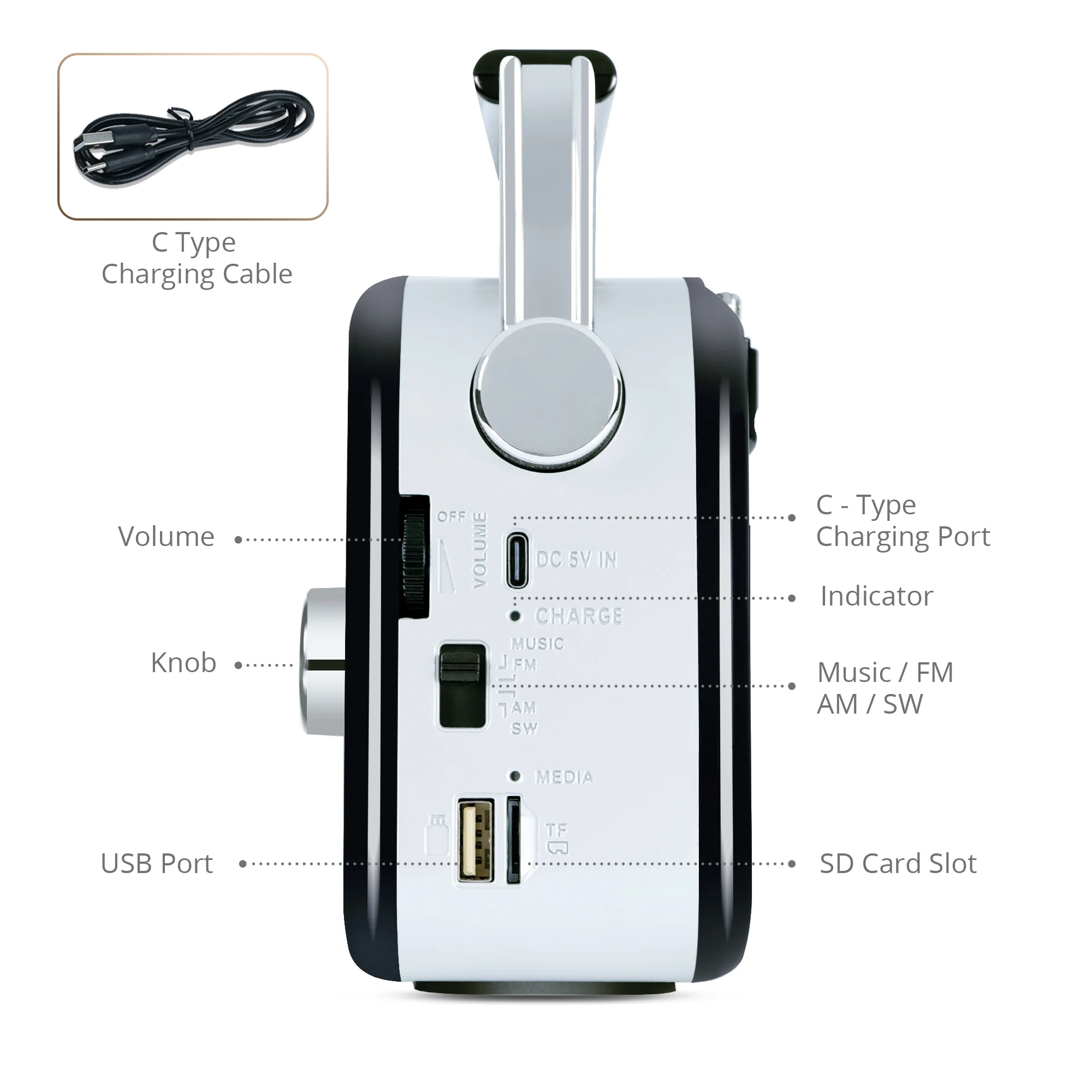 CASTOR iBELL FM820BT Portable FM Radio with Bluetooth Speaker, Rechargeable Battery, USB SD MP3 Player & Dynamic Speaker 3 Band, Black - Image 3