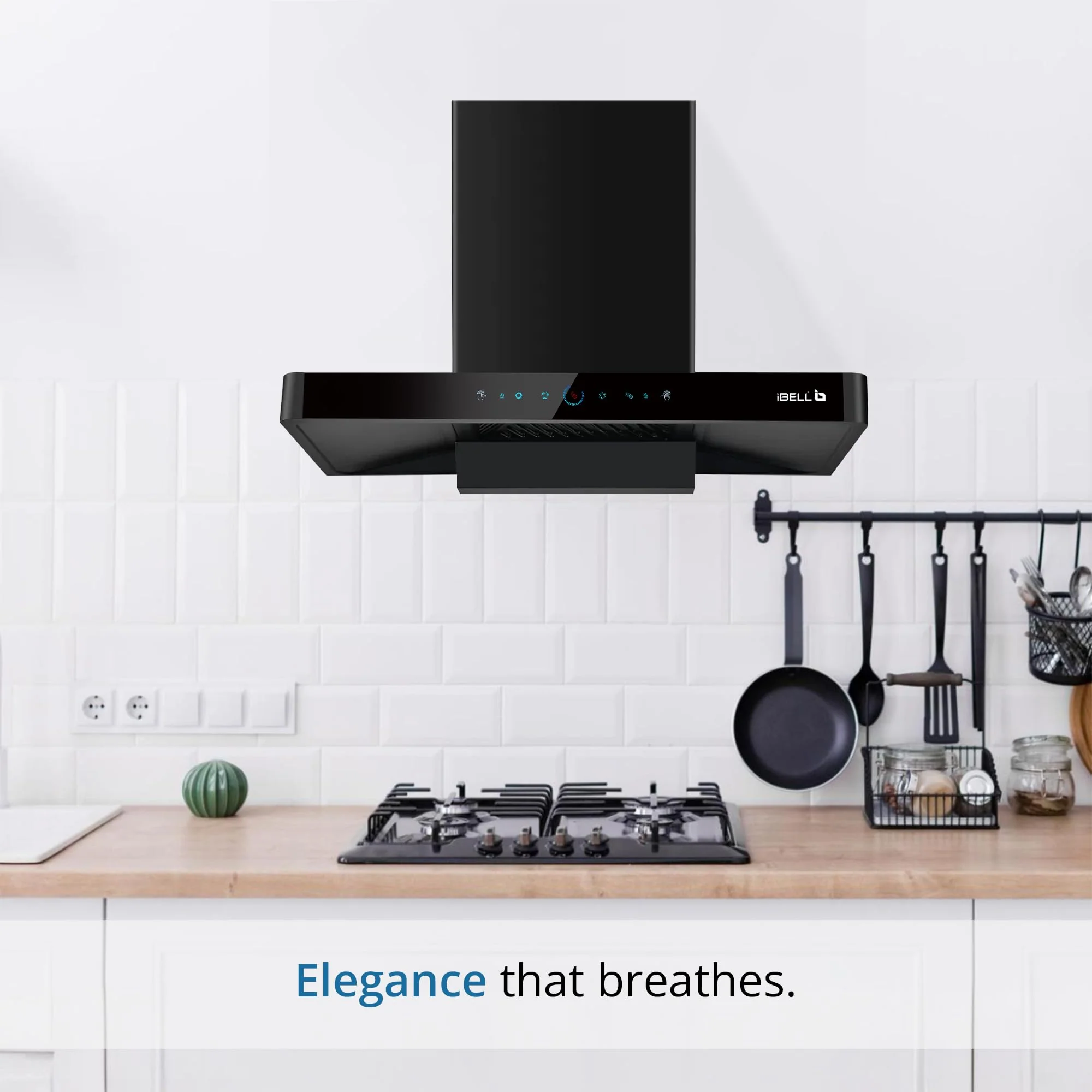 iBELL ELEGANCE 90 DLX Auto Clean Kitchen Chimney 90cm, 1500 m³/hr Suction, Filterless Technology, Motion Sensor & Touch Control, Black Tempered Glass Finish - Image 2