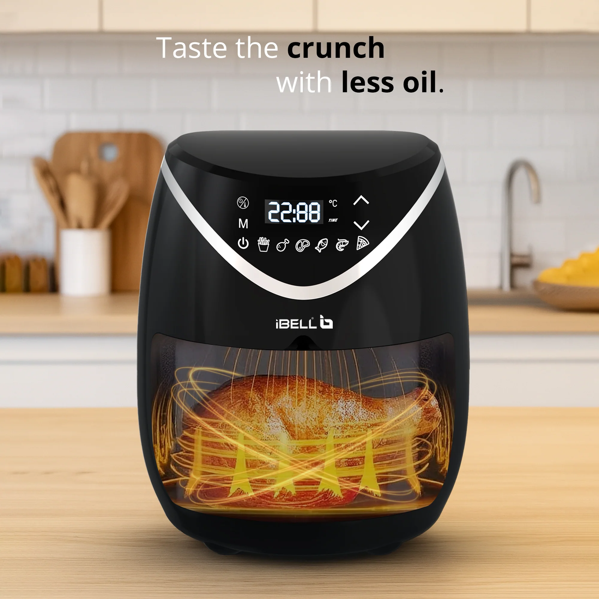 iBELL 3.2L Digital Air Fryer |800W, Feather Touch Control, 6 Preset Cooking Modes, Adjustable Temperature, One Basket with Steam Rack, Oil-Free Healthy Cooking (Black) - Image 7
