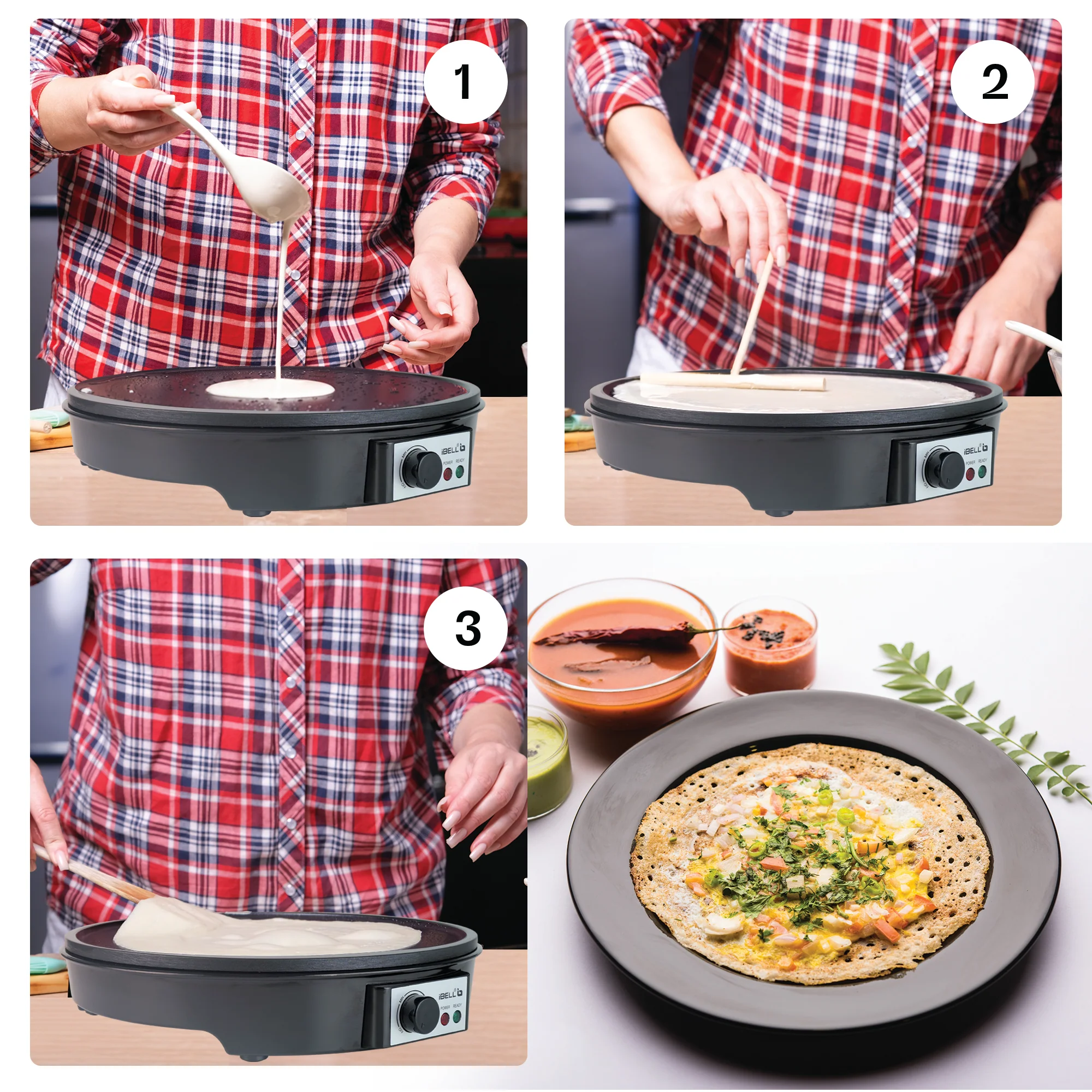 IBELL CRISP300 Dosa Maker Machine, Electric, For Dosa, Roti, Chapati, Paratha, Uthappam, Omelette, Pancake, 31cm Non-Stick Cooking Plate (Black) - Image 6