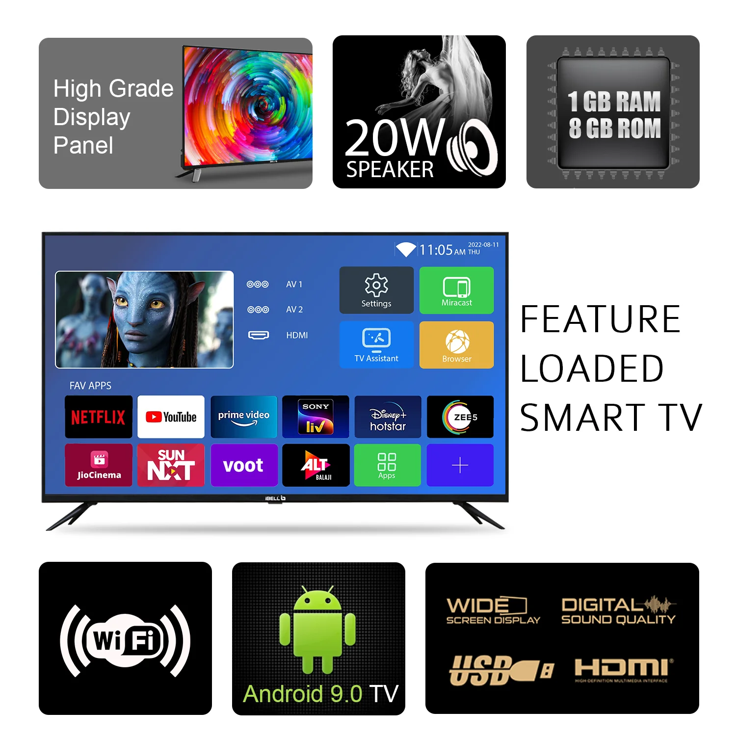 IBELL 109 cm (43 Inches) Smart Full HD LED TV, Android 9.0, Wide Screen (Black) - Image 3