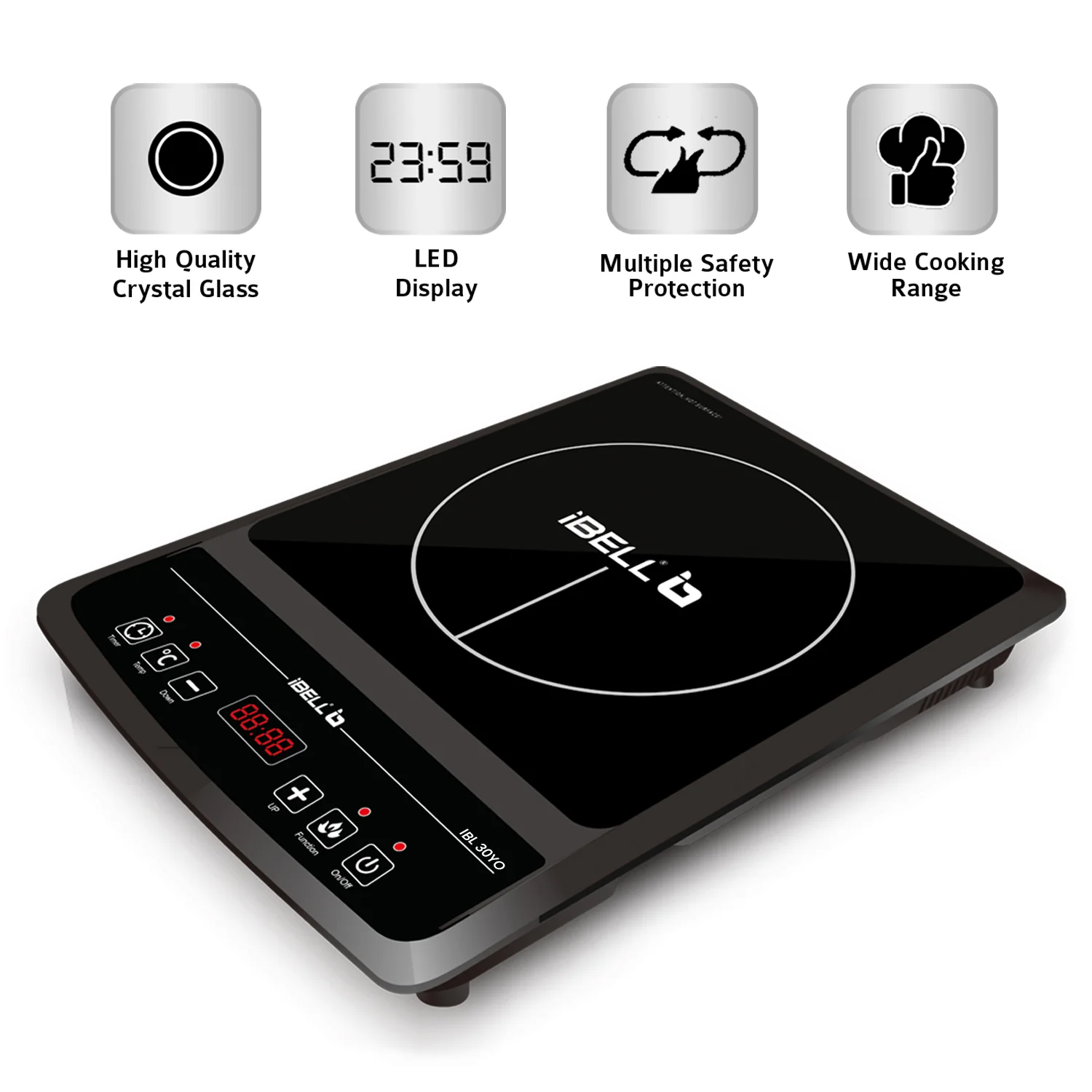 IBELL 30YO Induction Cooktop, 2000W, 2 Yr Warranty, BIS Certified, Crystal Glass Top, Auto Shut Off, Overheat Protection (Black) - Image 5