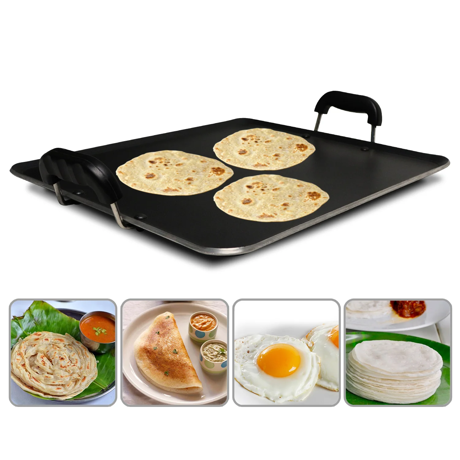 IBELL 3833DLX Non Stick Tawa, Dosa Roti Chapati Pathiri Tawa, Large Rectangular Aluminium Body with Bended Edge, 37.5cm x 31.5cm with 5mm Thickness (Black) - Image 4