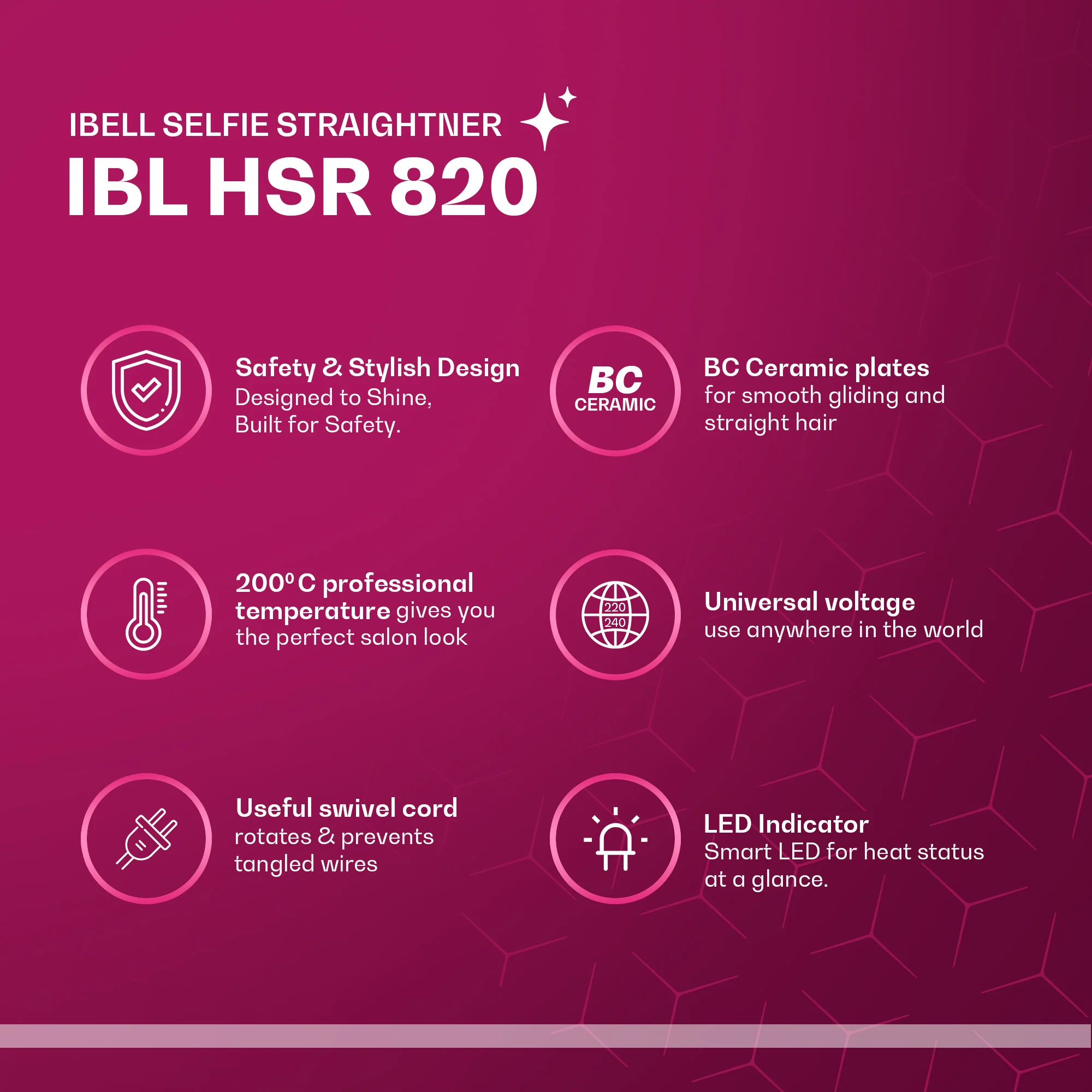 IBELL 3-in-1 Hair Straightener for Woman | Professional Hair Curler Machine with Ceramic Plates | 200°C Salon Styling Tool | Straight, Curl & Wave | Hair Straightening Lasts 2–3 Hours | LED Indicator & 1-Year Warranty - Image 5