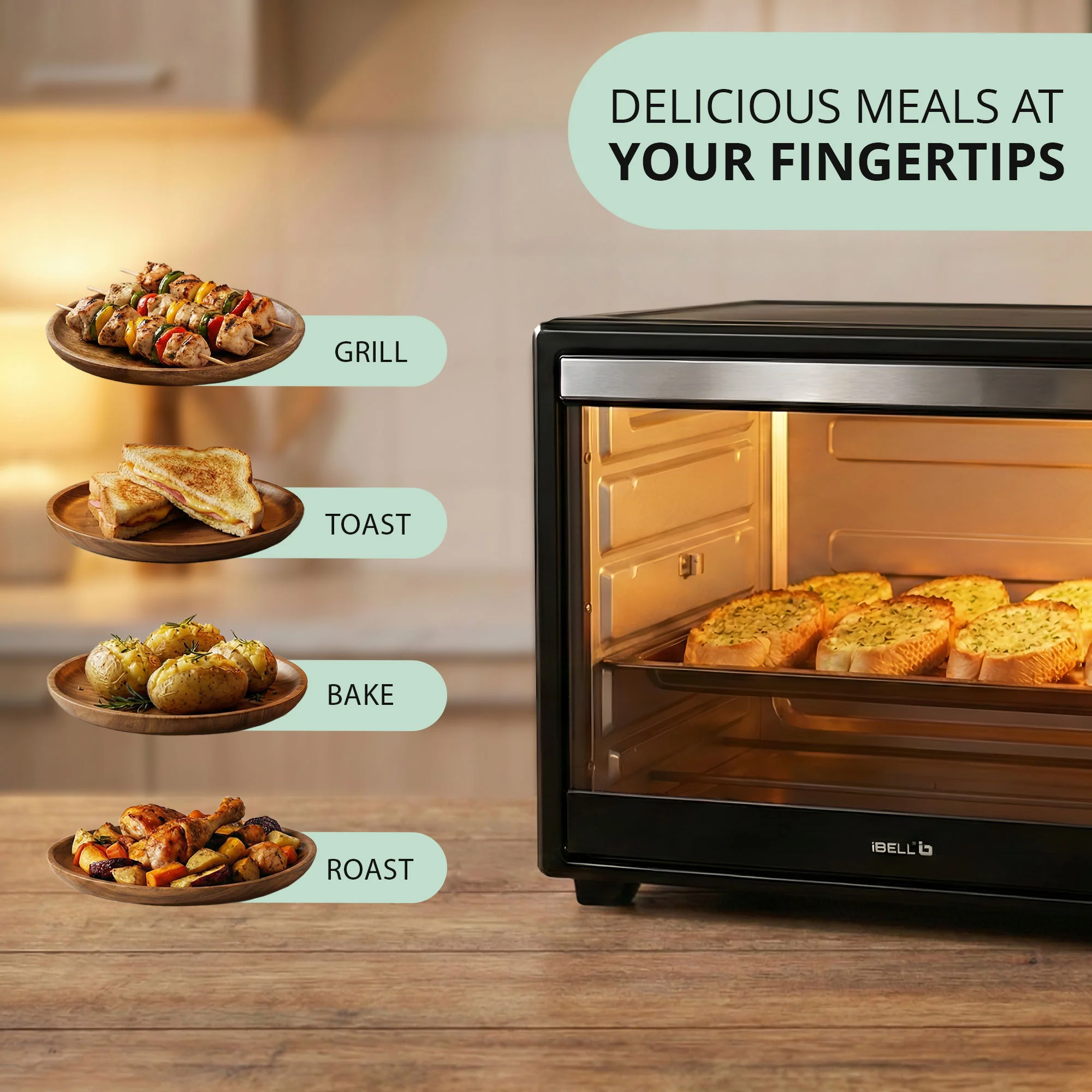 IBELL 60 Litre Electric Oven Toaster Grill OTG with Convection & Rotisserie, 2000 Watt, Multiple Heating Options, Adjustable Temperature, IBLEO60LGDLX (Black) - Image 3
