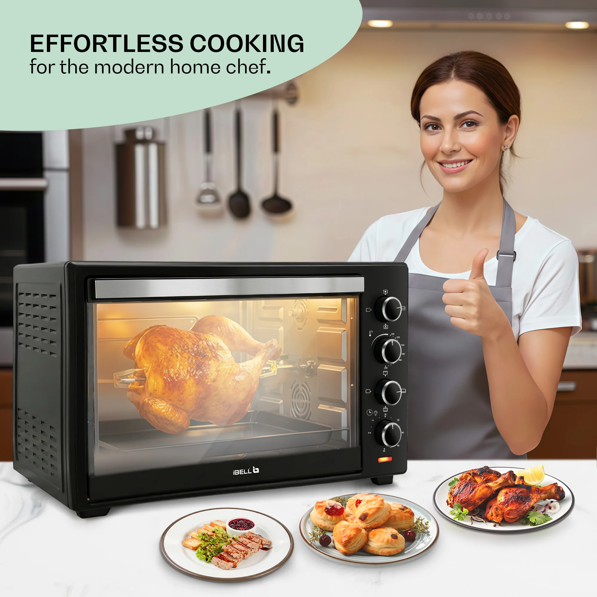 IBELL 60 Litre Electric Oven Toaster Grill OTG with Convection & Rotisserie, 2000 Watt, Multiple Heating Options, Adjustable Temperature, IBLEO60LGDLX (Black) - Image 4