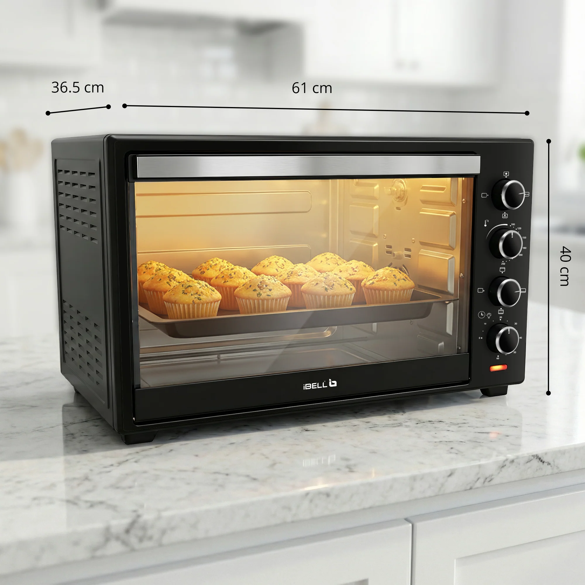 IBELL 60 Litre Electric Oven Toaster Grill OTG with Convection & Rotisserie, 2000 Watt, Multiple Heating Options, Adjustable Temperature, IBLEO60LGDLX (Black) - Image 6