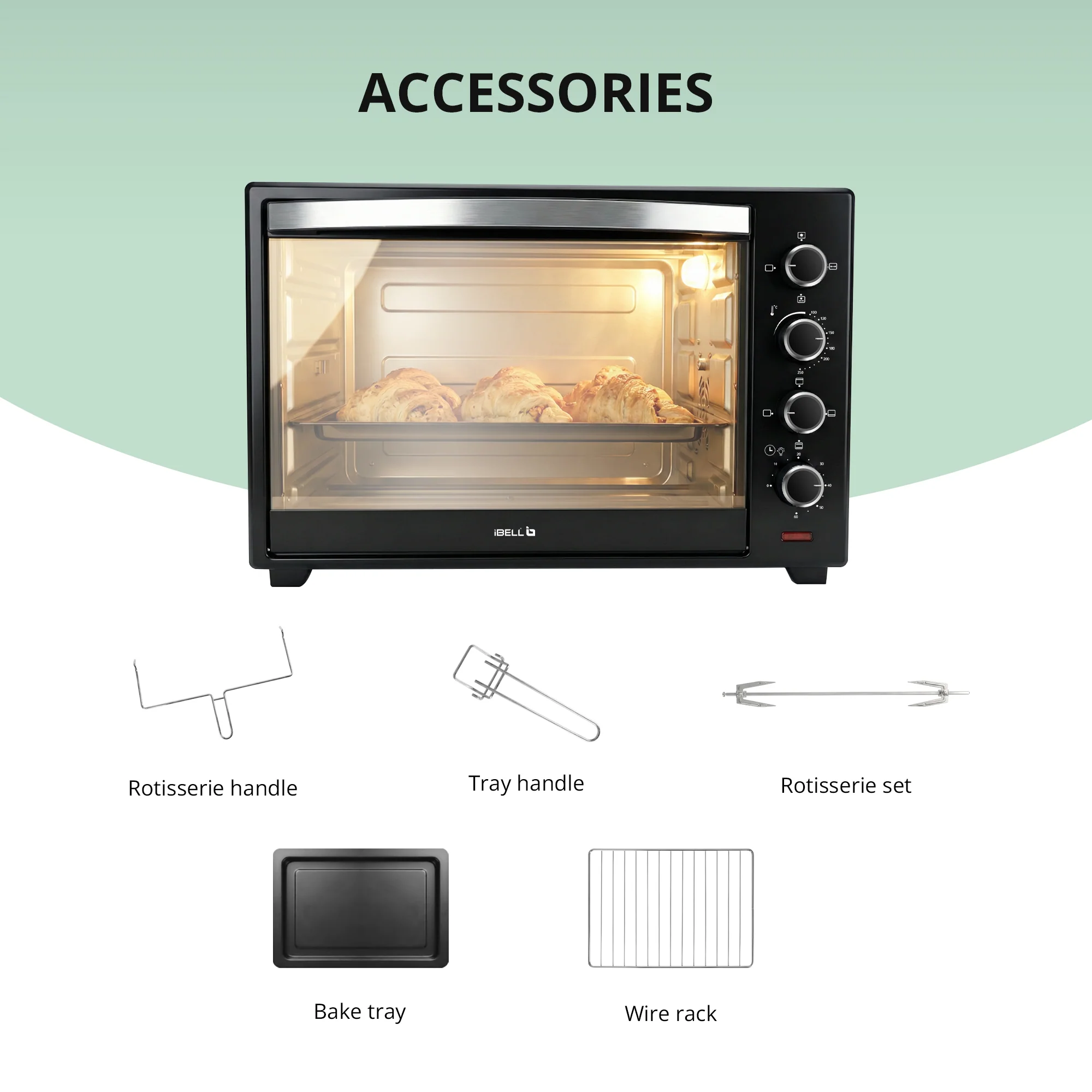 IBELL 60 Litre Electric Oven Toaster Grill OTG with Convection & Rotisserie, 2000 Watt, Multiple Heating Options, Adjustable Temperature, IBLEO60LGDLX (Black) - Image 8