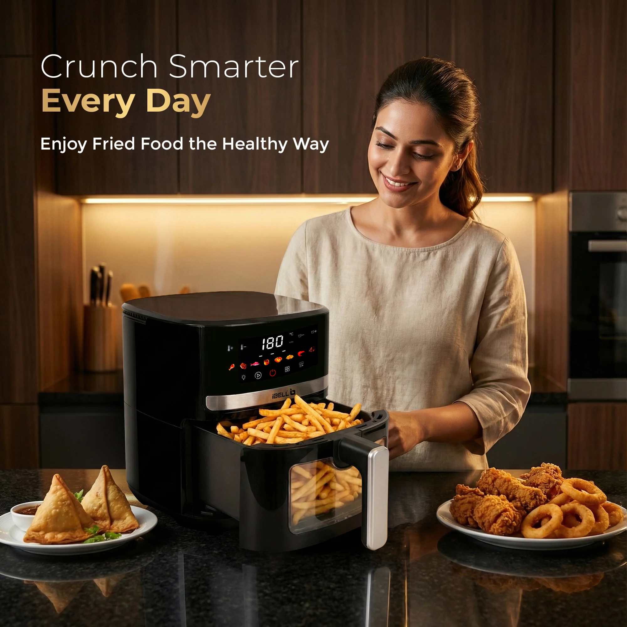 IBELL AERO FRY 550 Digital Air Fryer, 5.5 Litre Capacity, 1350W Power, Touch Control Panel, Multiple Cooking Options, Adjustable Temperature, Oil-Free Cooking, Black, 2 Year Warranty - Image 7