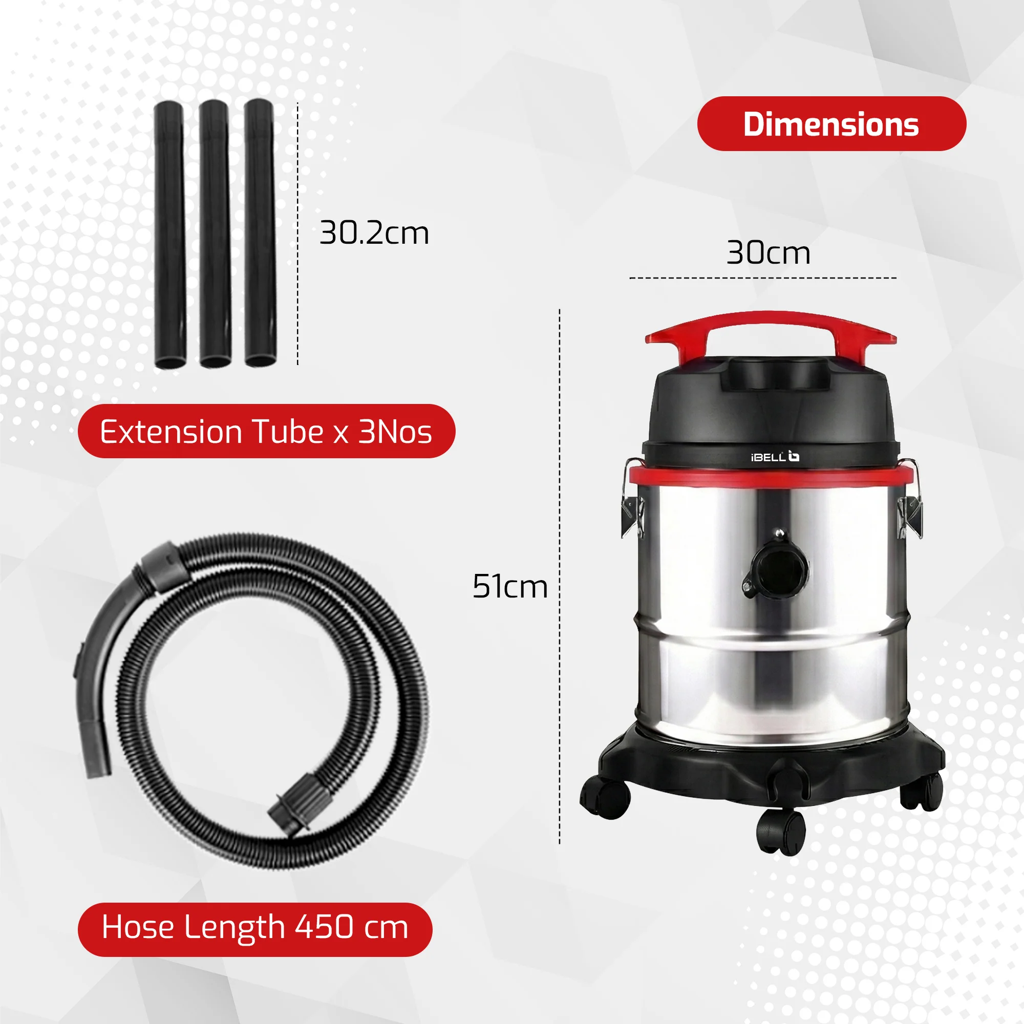 IBELL AERO VAC 2000 Vacuum Cleaner for Home Use Wet and Dry, 1600 W Motor, 21 LTR Tank Capacity, HEPA Filter, Blower Function, Stainless Steel Body (Black, Red, Steel) - Image 6