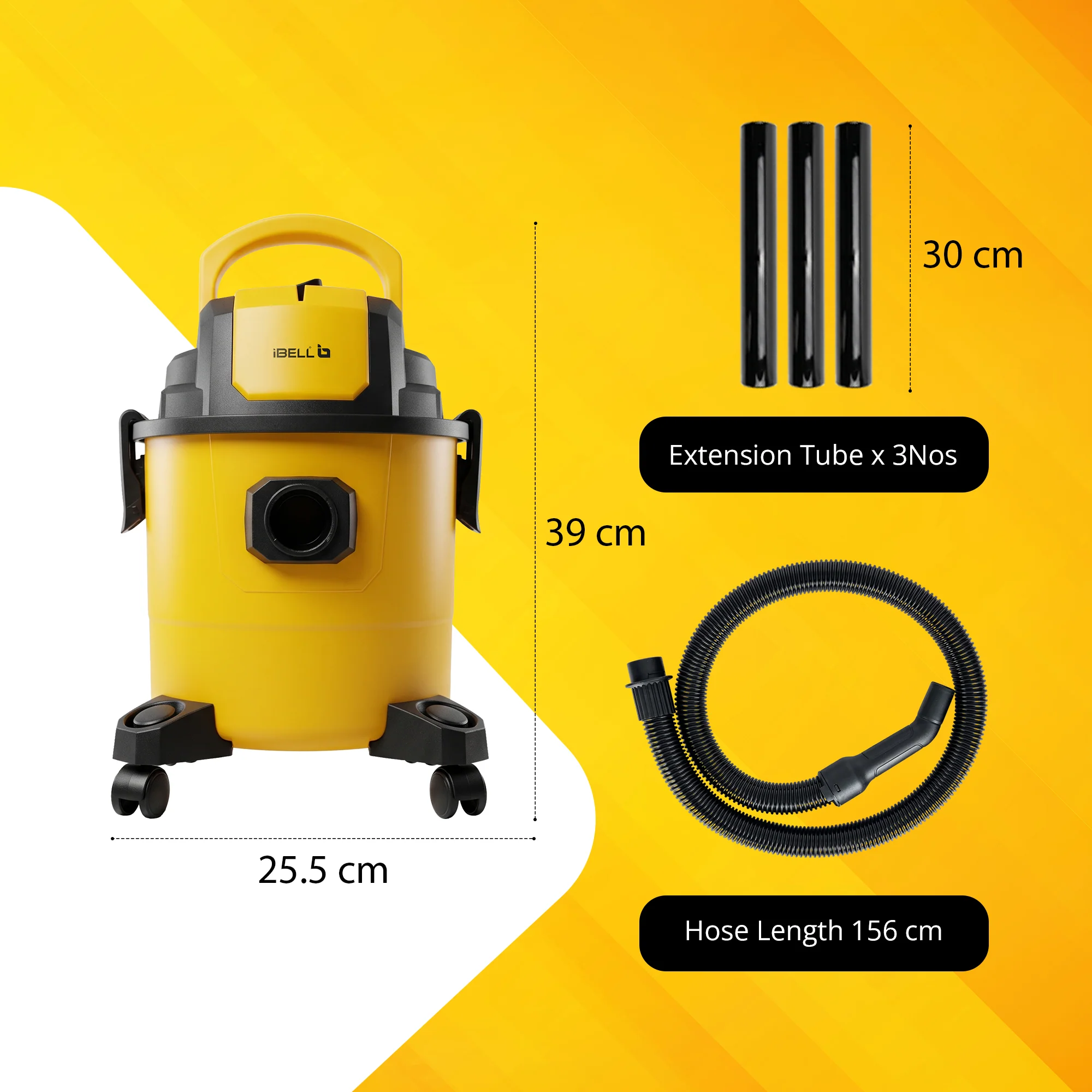 iBELL AeroVac150 Wet & Dry Vacuum Cleaner for Home & Office | 1200W Motor | 18 kPa Powerful Suction | 15L Capacity | 4-in-1 Vacuum, Blower & Crevice Cleaning| Reusable Filters | Yellow - Image 7