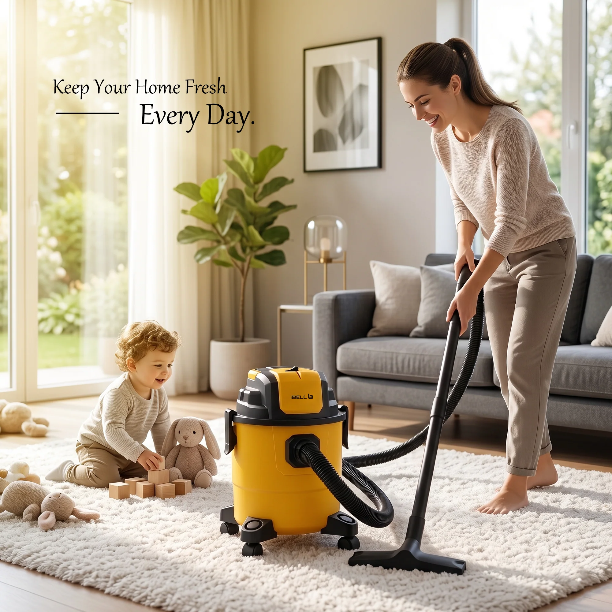 iBELL AeroVac150 Wet & Dry Vacuum Cleaner for Home & Office | 1200W Motor | 18 kPa Powerful Suction | 15L Capacity | 4-in-1 Vacuum, Blower & Crevice Cleaning| Reusable Filters | Yellow - Image 8