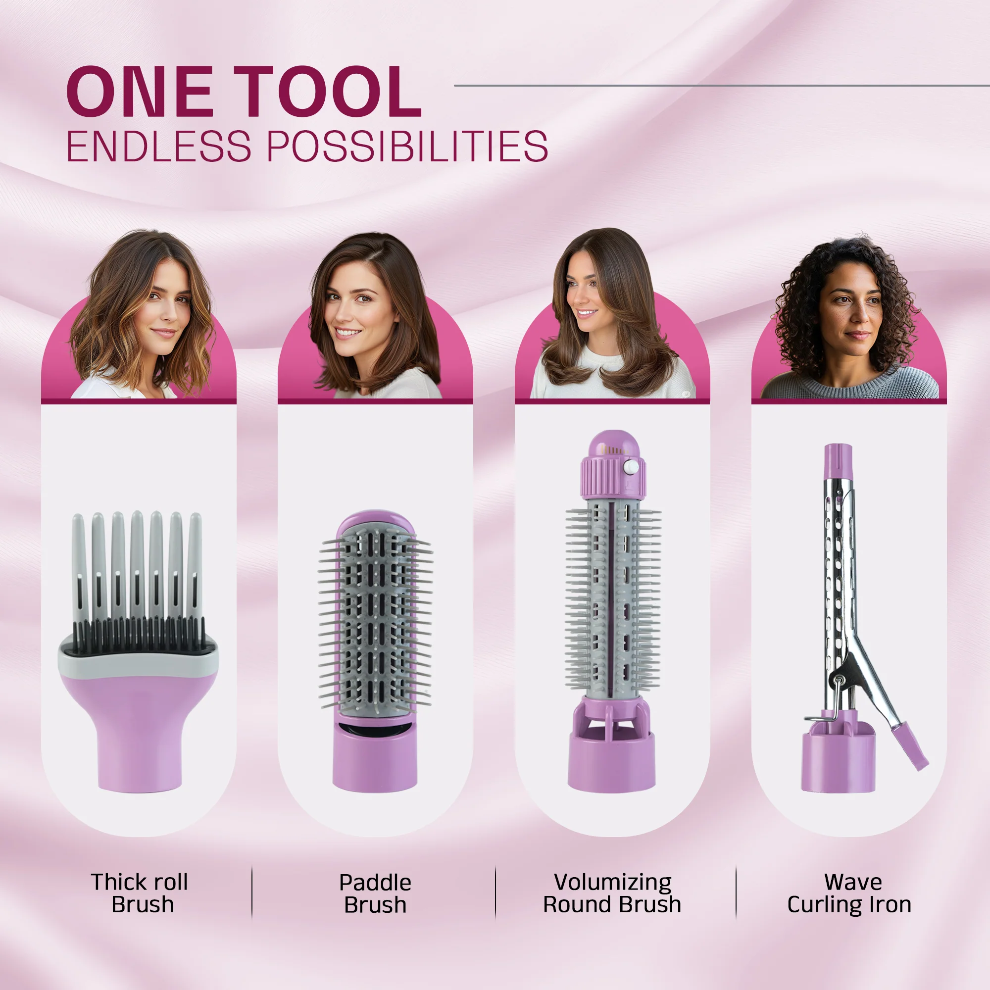 IBELL 4 in 1 Hair Styler for Women – Complete Styling Kit with Hair Styler Brush, Paddle Brush, Volumizing Round Brush & Curling Iron - Image 5