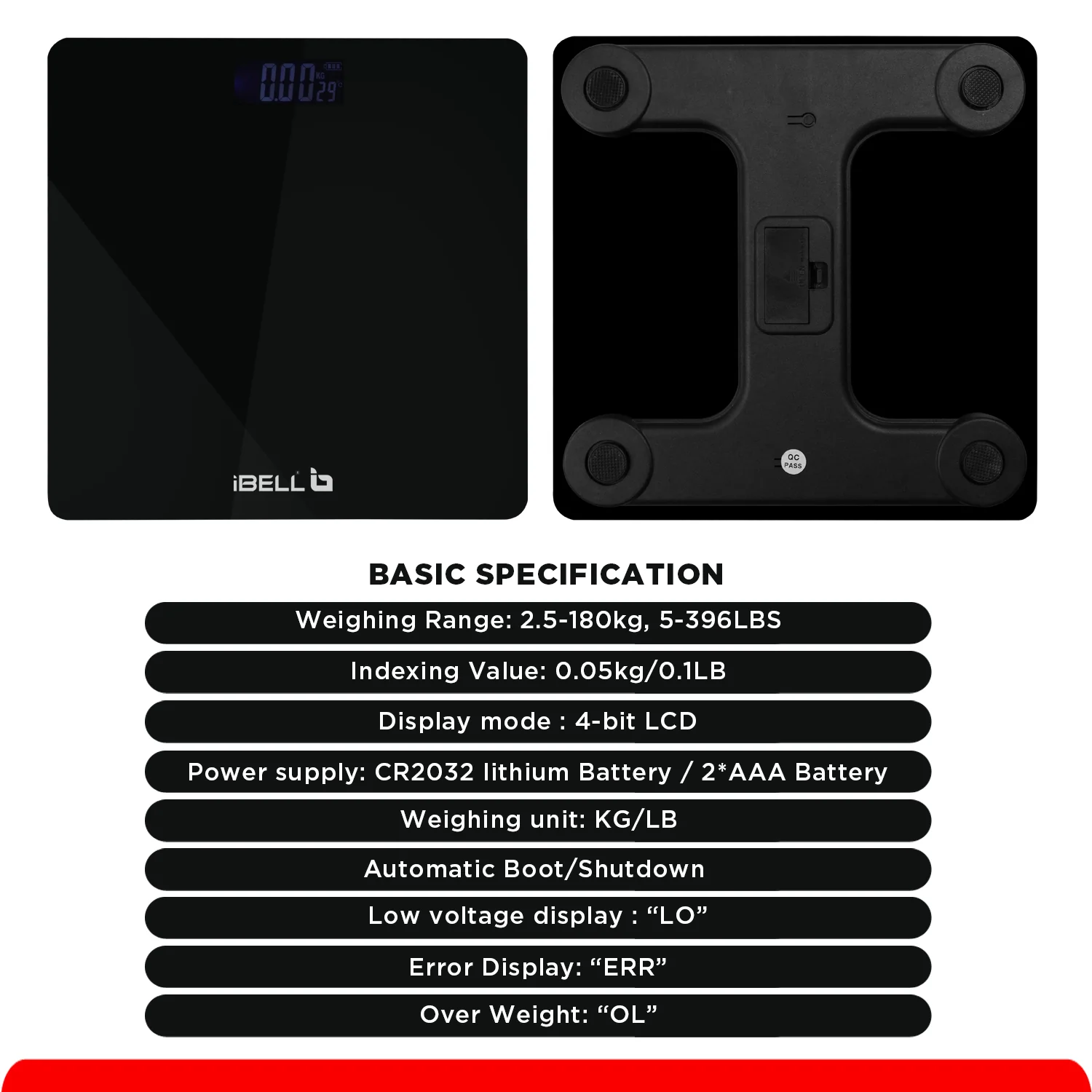 iBELL BS260M Ultra-Light Tempered Glass Backlit LCD Display Digital Personal Body Weight Weighing Scale, Bathroom Scale (180 kg) - Image 6