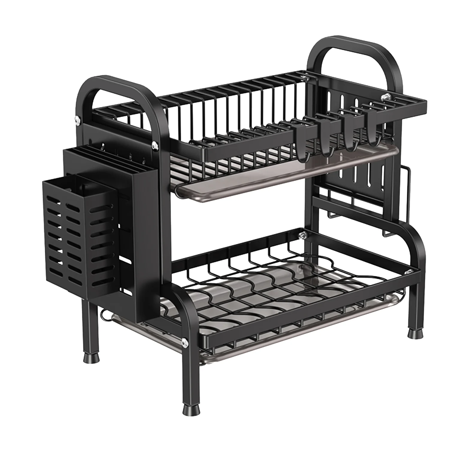 IBELL Carbon Steel DR242 Dish Drying Rack, 2-Tier Bartan Stand/Drainer Shelf/Kitchen Organizer/Counter for Utensils Storage (Black), 42x24x40 cm - Image 6
