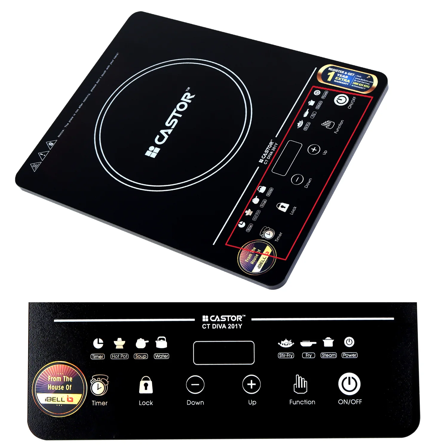 IBELL Castor DIVA Induction Cooktop 2000W, Touch Control, Auto Shut Off and Over Heat Protection, 2yr Warranty (Black) - Image 4