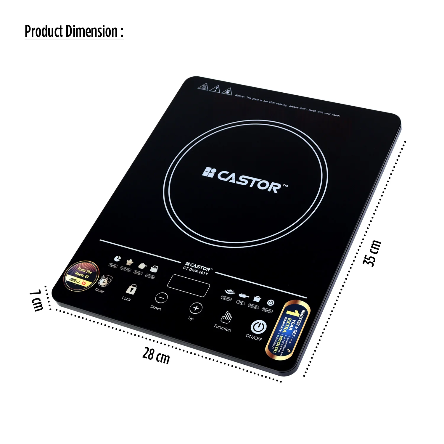 IBELL Castor DIVA Induction Cooktop 2000W, Touch Control, Auto Shut Off and Over Heat Protection, 2yr Warranty (Black) - Image 5