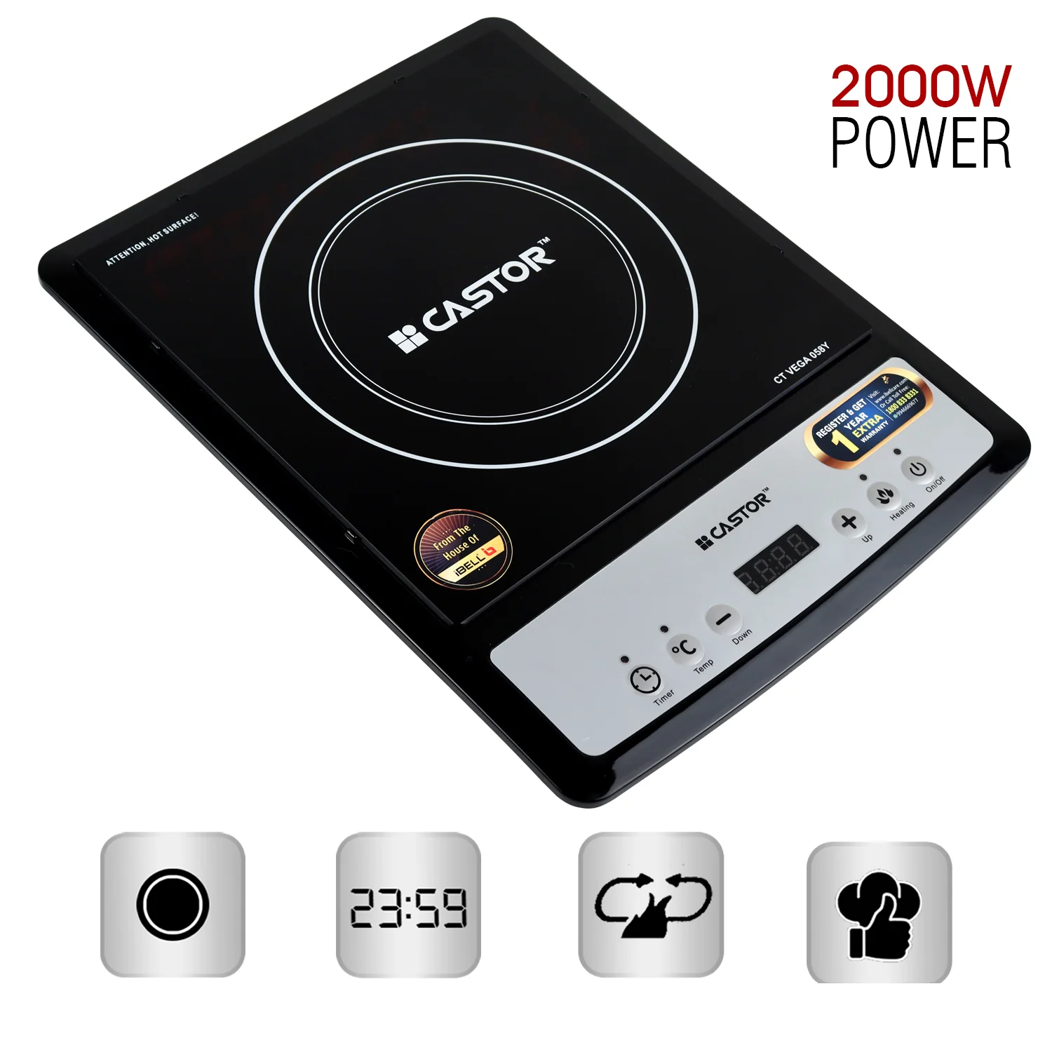 iBELL Castor VEGA Induction Cooktop 2000W, Auto Shut Off and Over Heat Protection, 2yr Warranty (Black) - Image 5