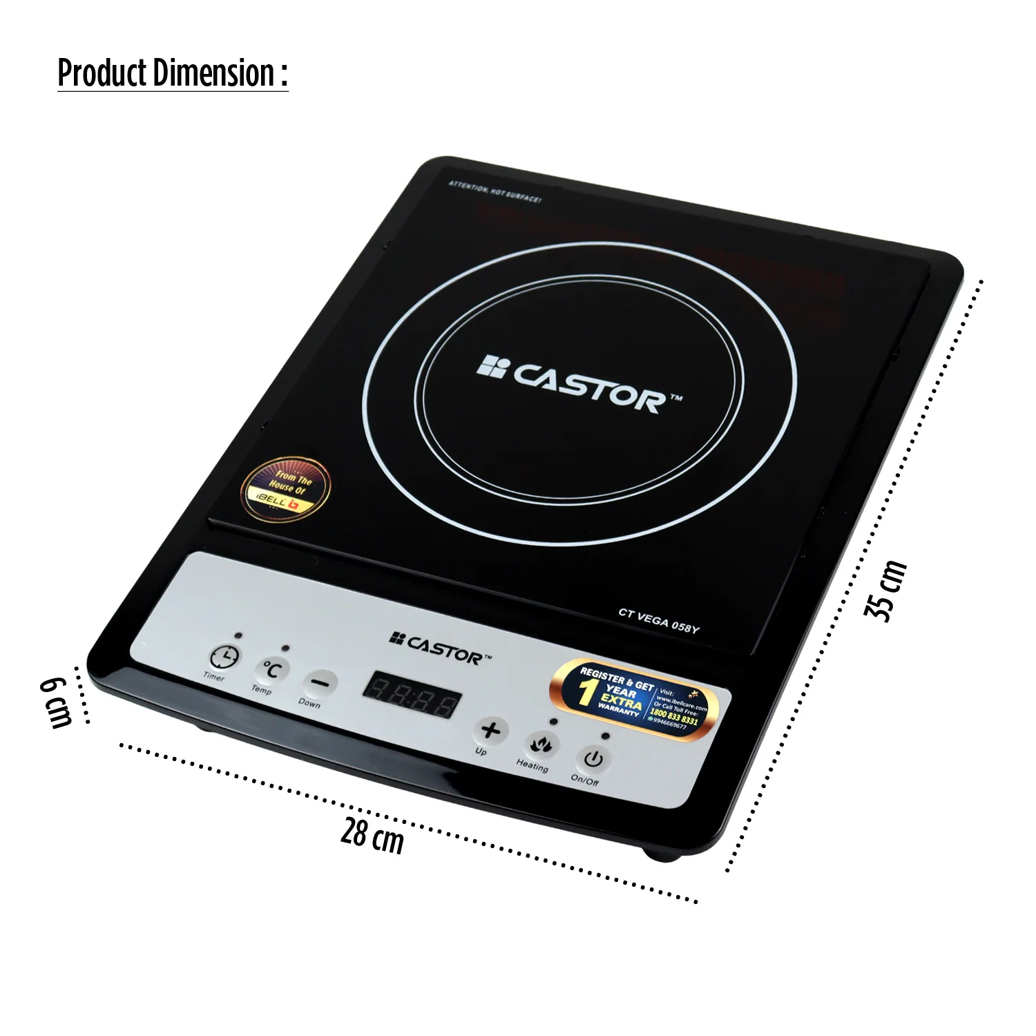 iBELL Castor VEGA Induction Cooktop 2000W, Auto Shut Off and Over Heat Protection, 2yr Warranty (Black) - Image 6