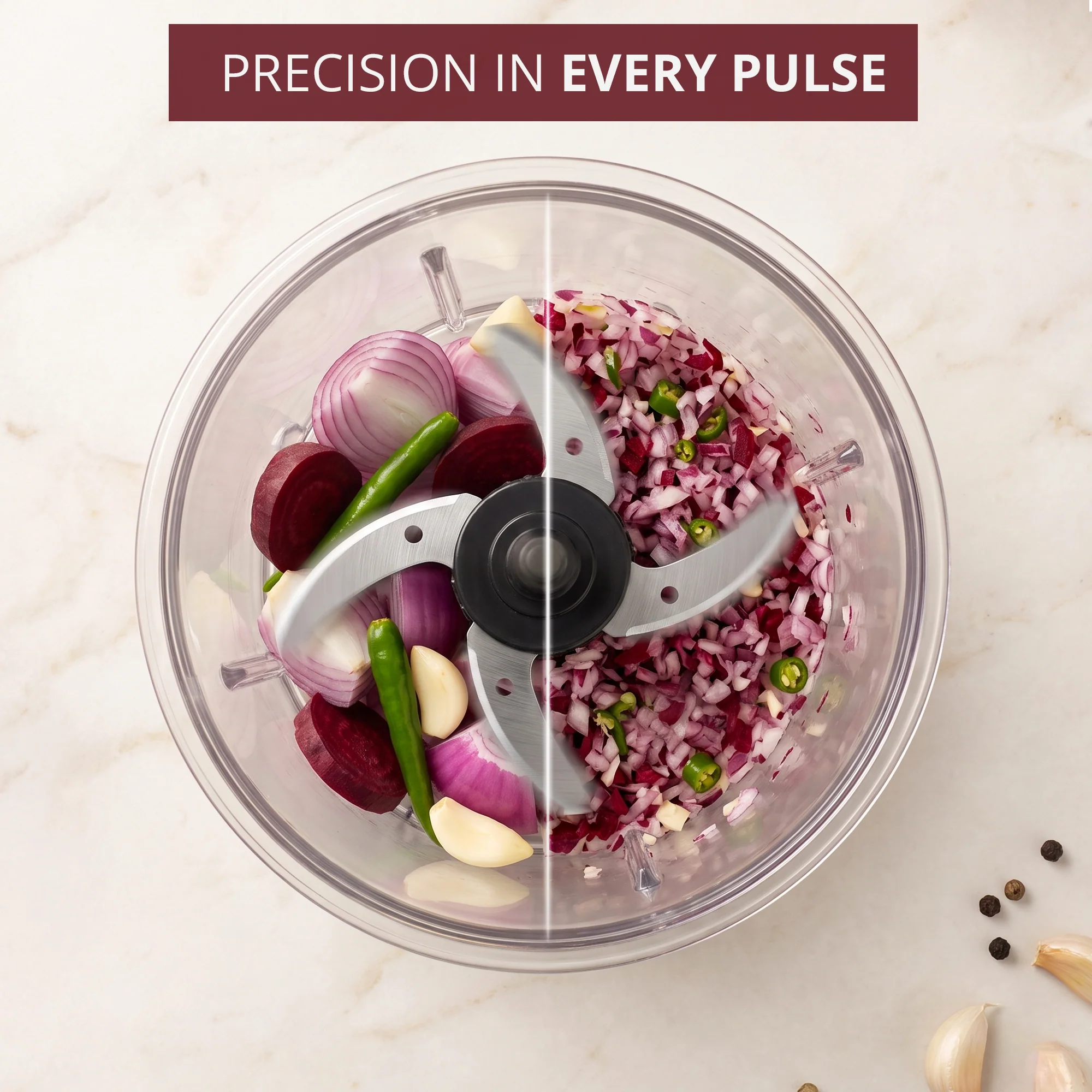 IBELL ChopMaster 350 Electric Chopper | 400W Powerful Motor | 4 Stainless Steel Blades | Food Grade Transparent Bowl | Compact Mini Food Processor for Chopping Vegetables, Fruits, Nuts & Herbs | Black - Image 4