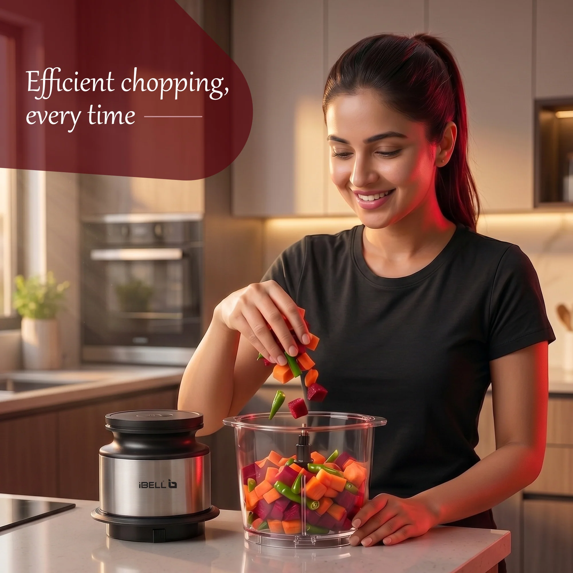 IBELL ChopMaster 350 Electric Chopper | 400W Powerful Motor | 4 Stainless Steel Blades | Food Grade Transparent Bowl | Compact Mini Food Processor for Chopping Vegetables, Fruits, Nuts & Herbs | Black - Image 7