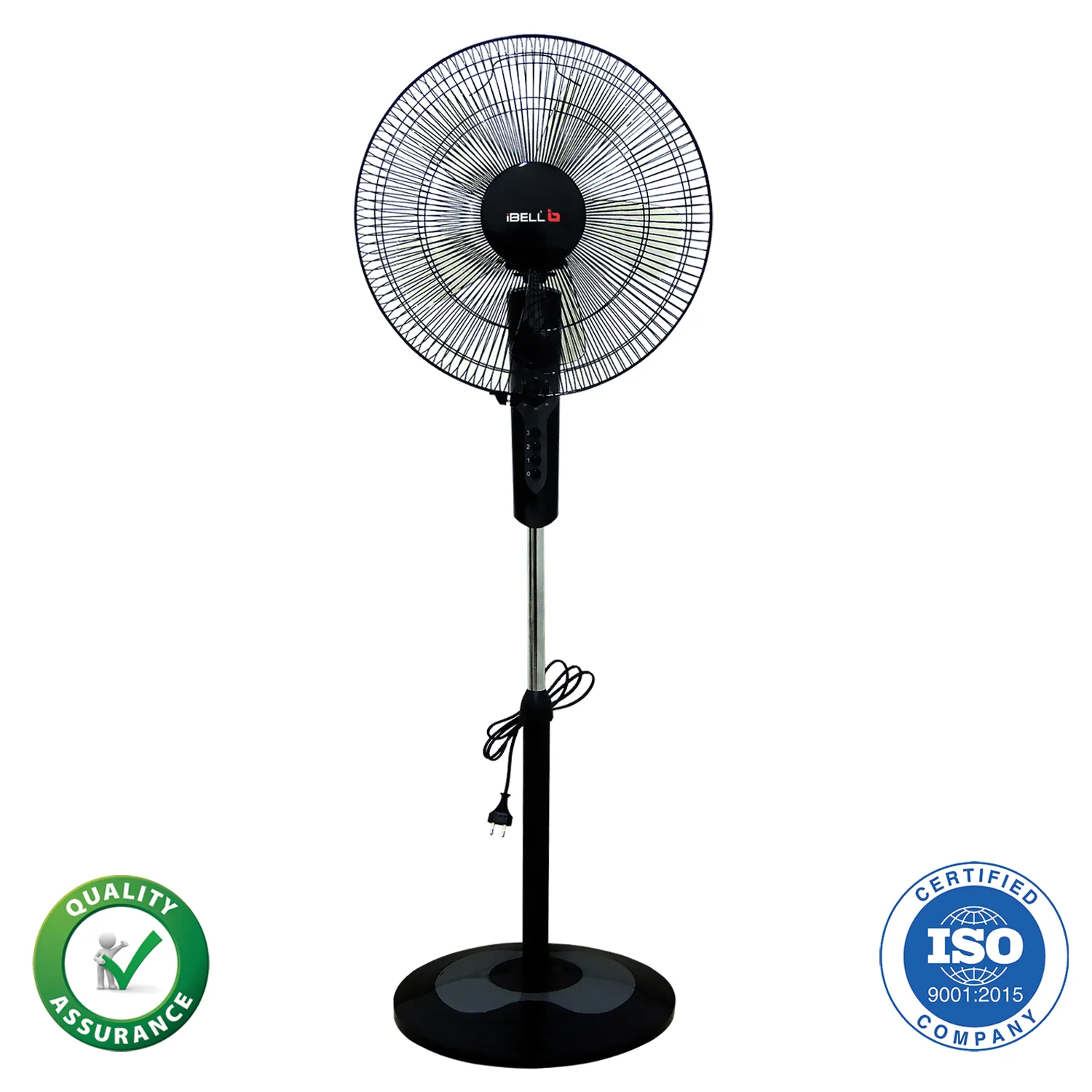 IBELL CHROME10 Pedestal Fan with 2hr Timer, 5 Leaf, High-Speed Motor, Height Adjustable, Portable (Black), 406.4 mm - Image 4