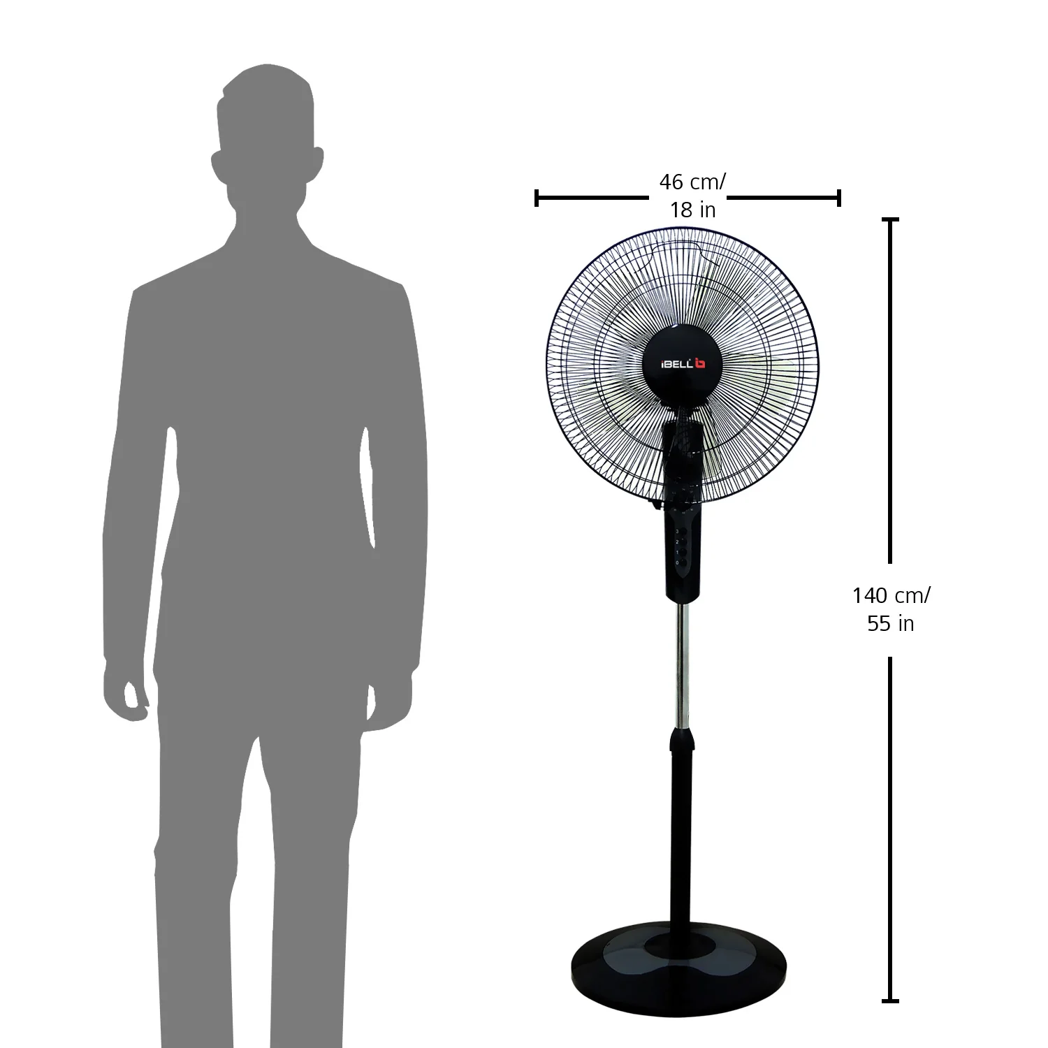 IBELL CHROME10 Pedestal Fan with 2hr Timer, 5 Leaf, High-Speed Motor, Height Adjustable, Portable (Black), 406.4 mm - Image 6