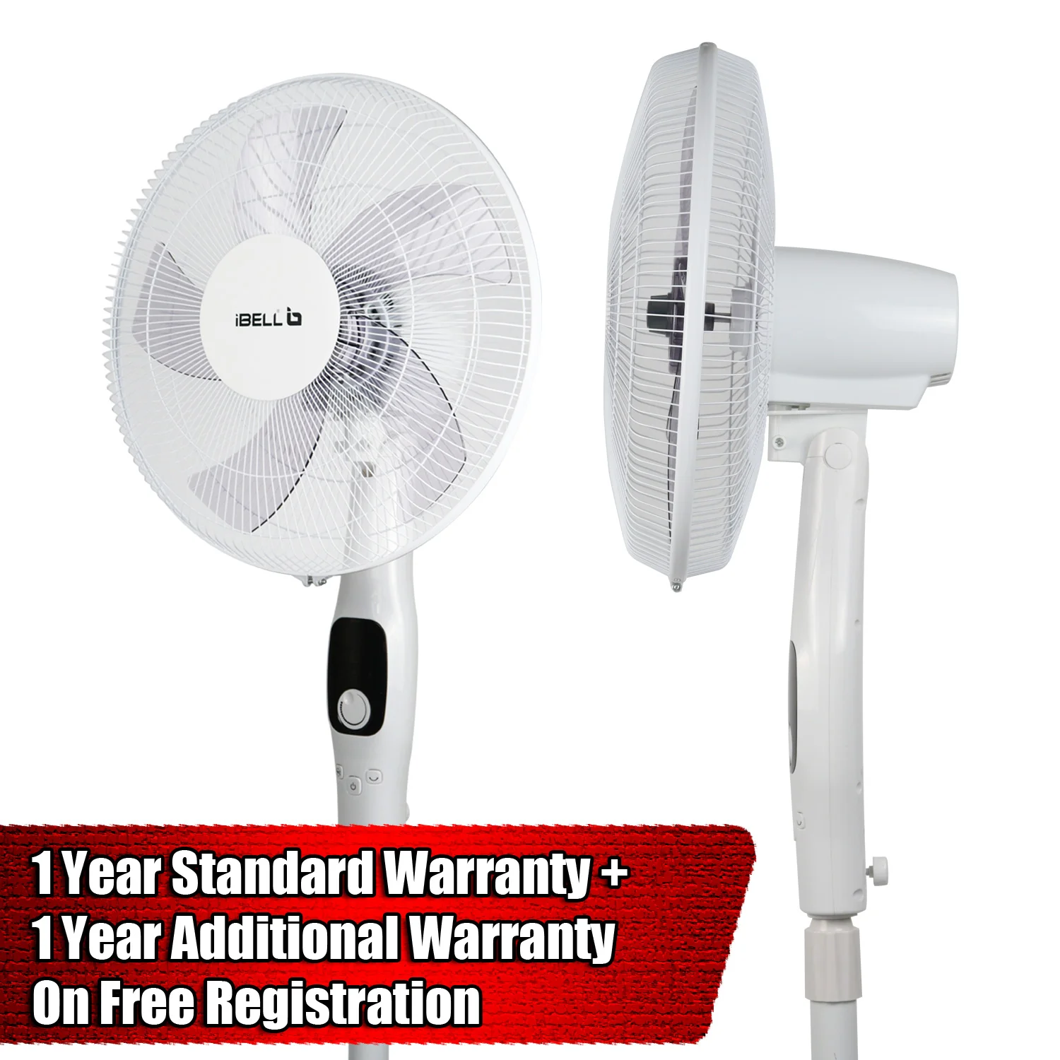IBELL CLASSY P16 SB WHITE Pedestal Fan 5 Leaf with Remote and High Air Flow, 55W, LED Display, High Speed, Copper Motor, 400 millimeters - Image 3