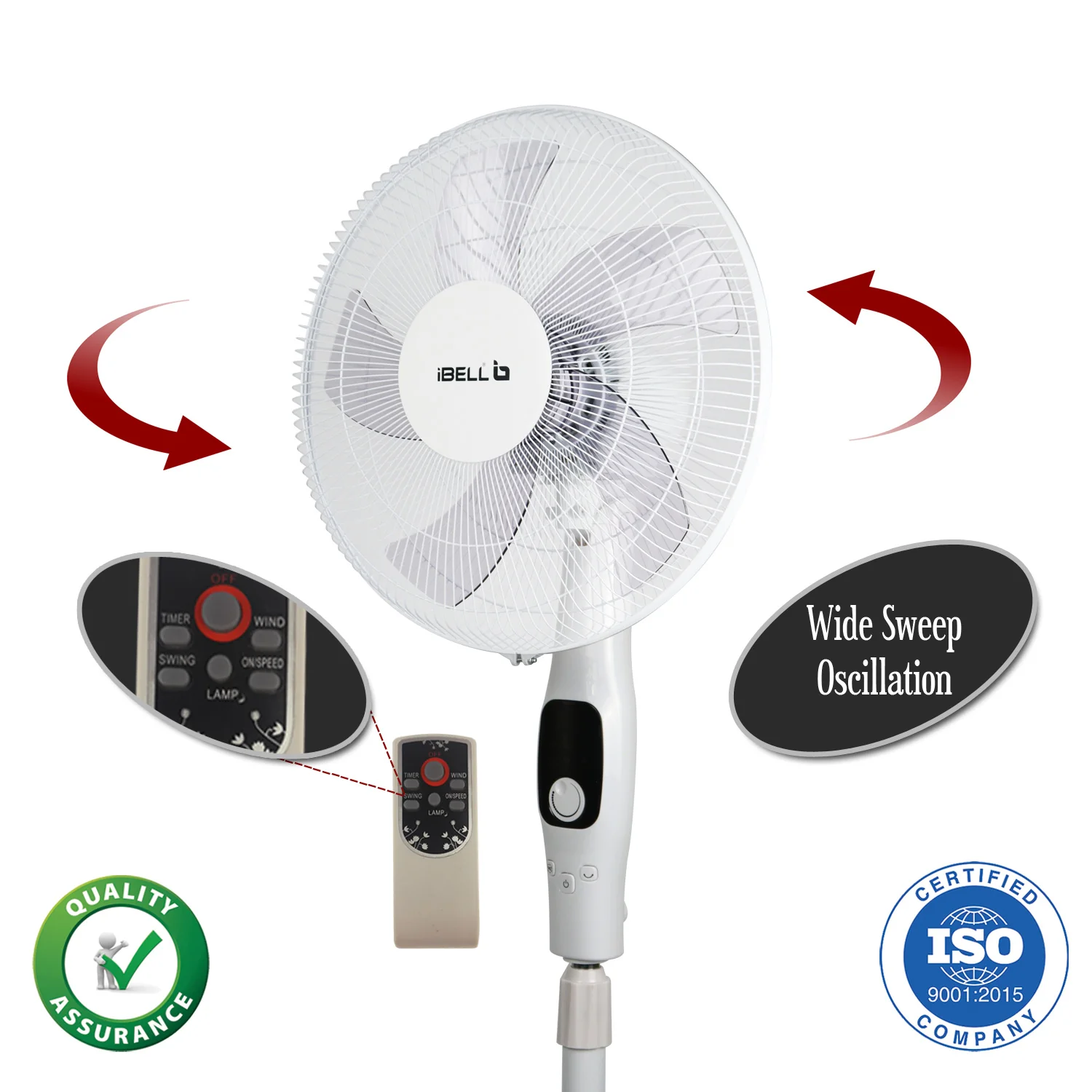 IBELL CLASSY P16 SB WHITE Pedestal Fan 5 Leaf with Remote and High Air Flow, 55W, LED Display, High Speed, Copper Motor, 400 millimeters - Image 4