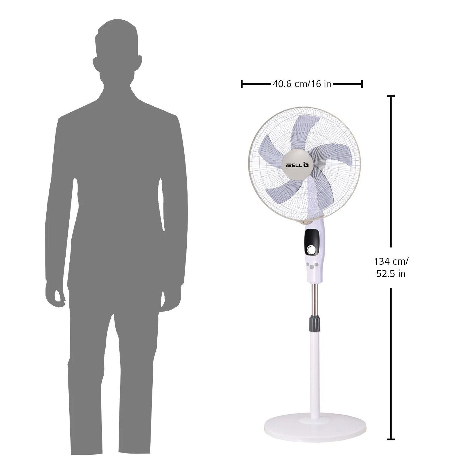 IBELL CLASSY P16 SB WHITE Pedestal Fan 5 Leaf with Remote and High Air Flow, 55W, LED Display, High Speed, Copper Motor, 400 millimeters - Image 7
