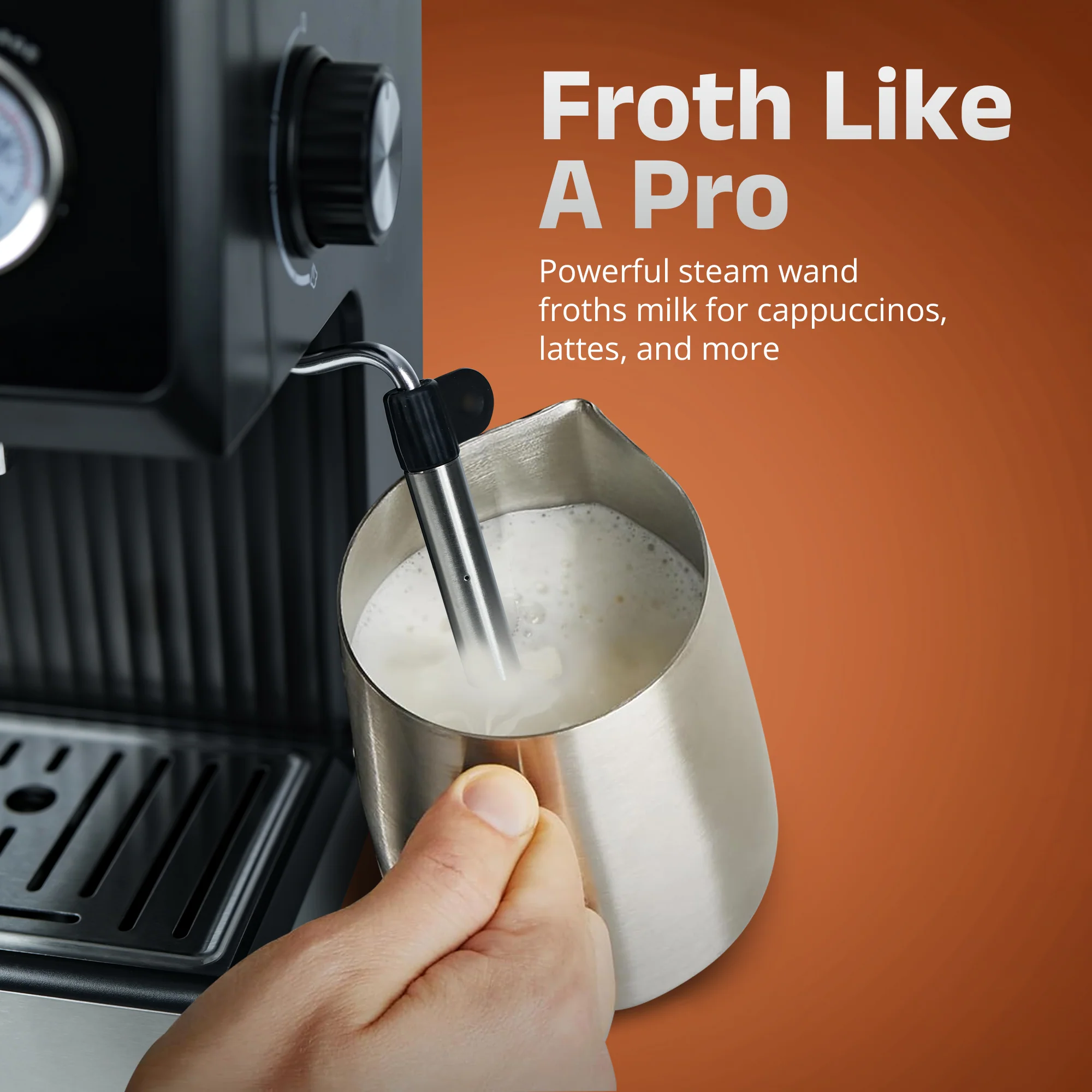 IBELL Espresso Machine, Coffee Maker for Home, 20 BAR, 2 Year Warranty, Touch Controls, Milk Frothing, Temperature Control System for Espresso, Cappuccino, Americano, Latte, 1200W, BARISTAMAX300 - Image 4