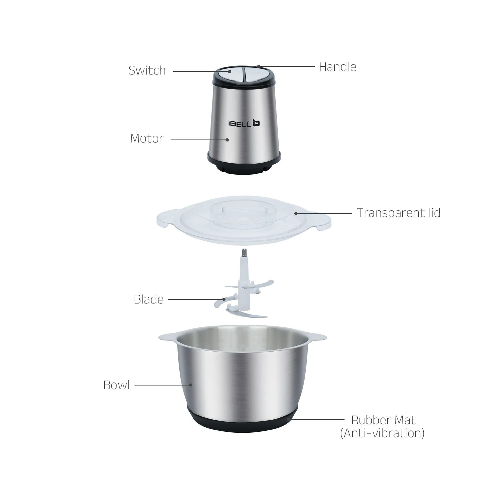 IBELL MT200SM Electric Chopper - 2 Litre Stainless Steel Bowl, 700W, Multi Purpose for Cutting Slicing Meat, Vegetables, Nuts & Fruits (Silver) - Image 3