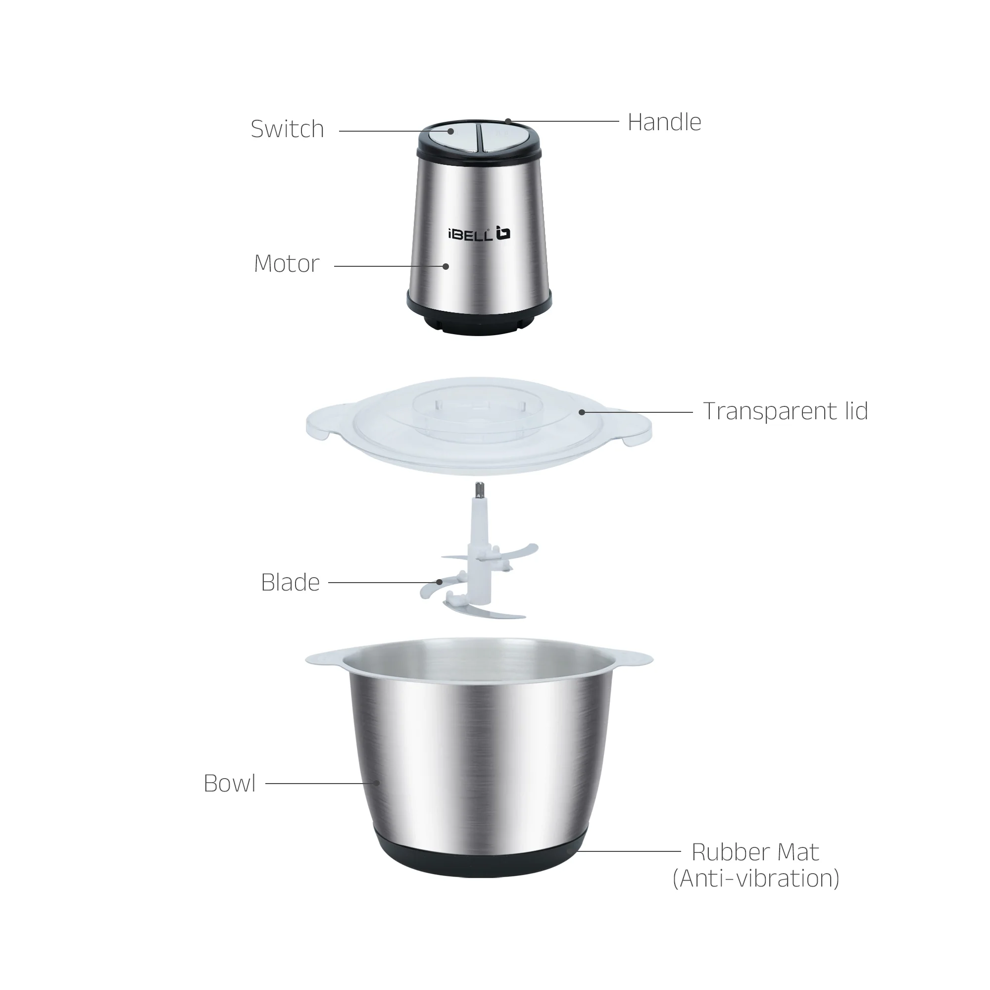 IBELL MT300SM Electric Chopper - 3 Litre Stainless Steel Bowl, 800W, Multi Purpose for Cutting Slicing Meat, Vegetables, Nuts & Fruits (Silver) - Image 4
