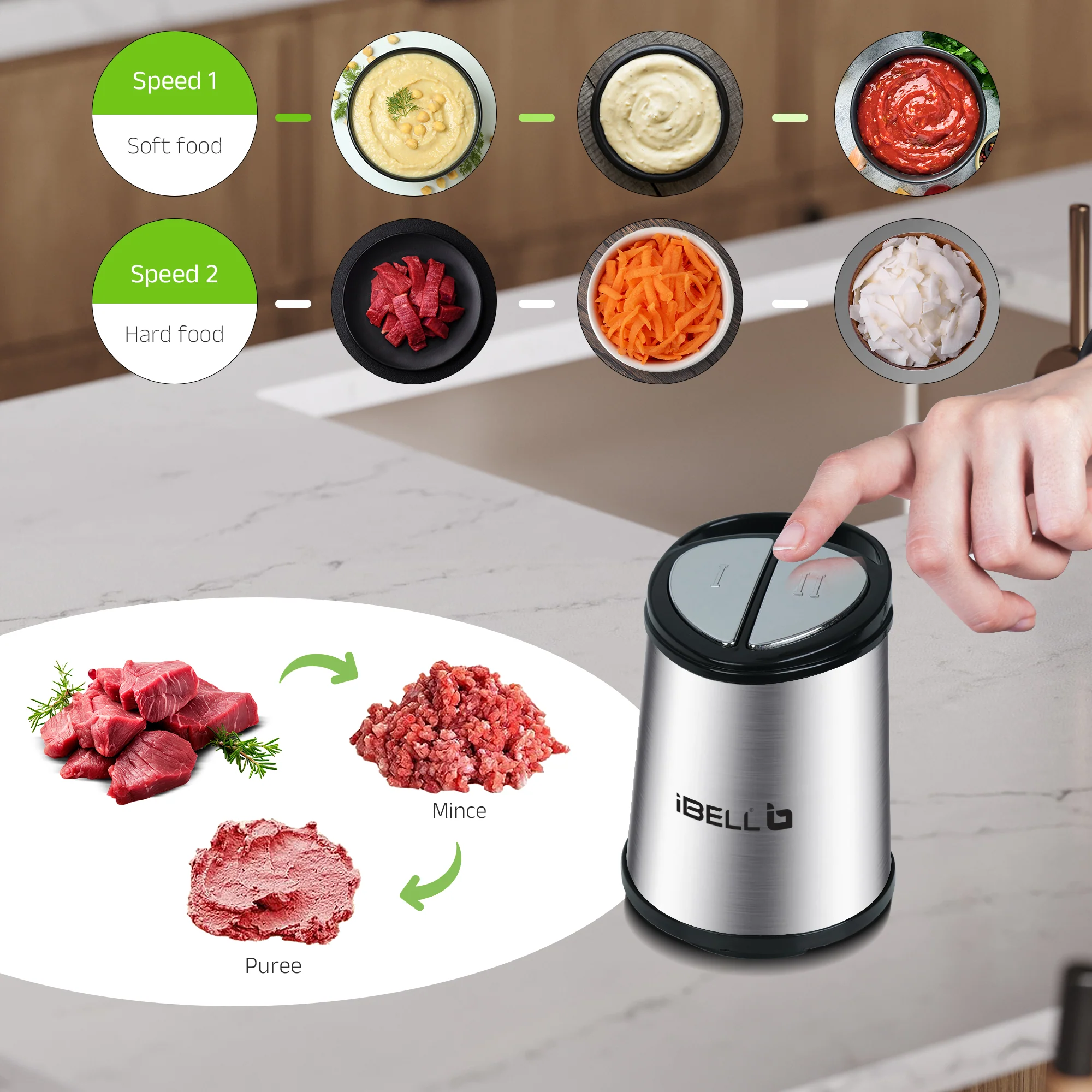 IBELL MT300SM Electric Chopper - 3 Litre Stainless Steel Bowl, 800W, Multi Purpose for Cutting Slicing Meat, Vegetables, Nuts & Fruits (Silver) - Image 6