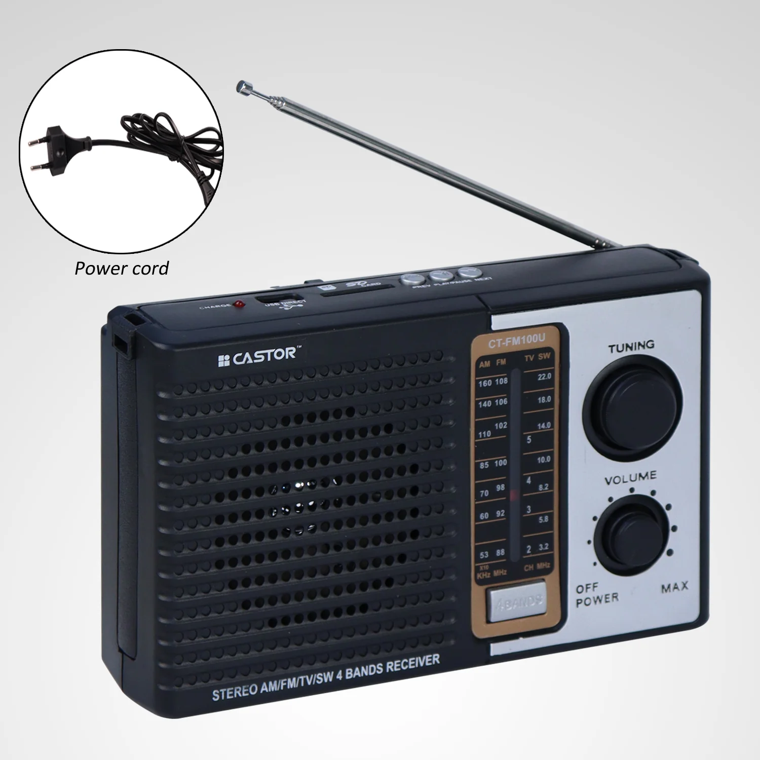 iBELL CTFM100U Portable FM Radio, with USB, SD Card, MP3 Player & Dynamic Speaker 4 Band (Black) - Image 4