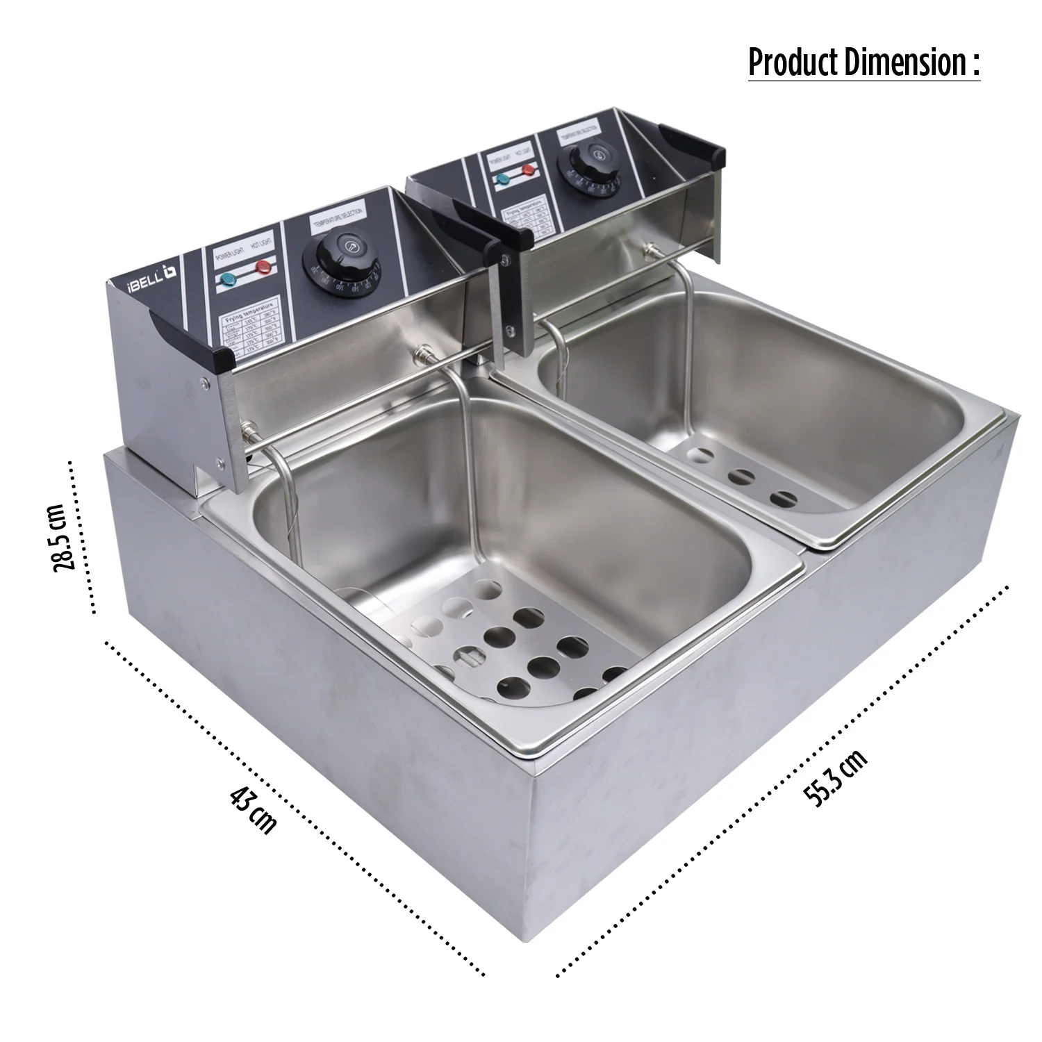 iBELL DF620M Deep Fryer Electric 12 Litre Stainless Steel 2500W, Double Tank/Basket, Variable Temperature Control, Silver - Image 6