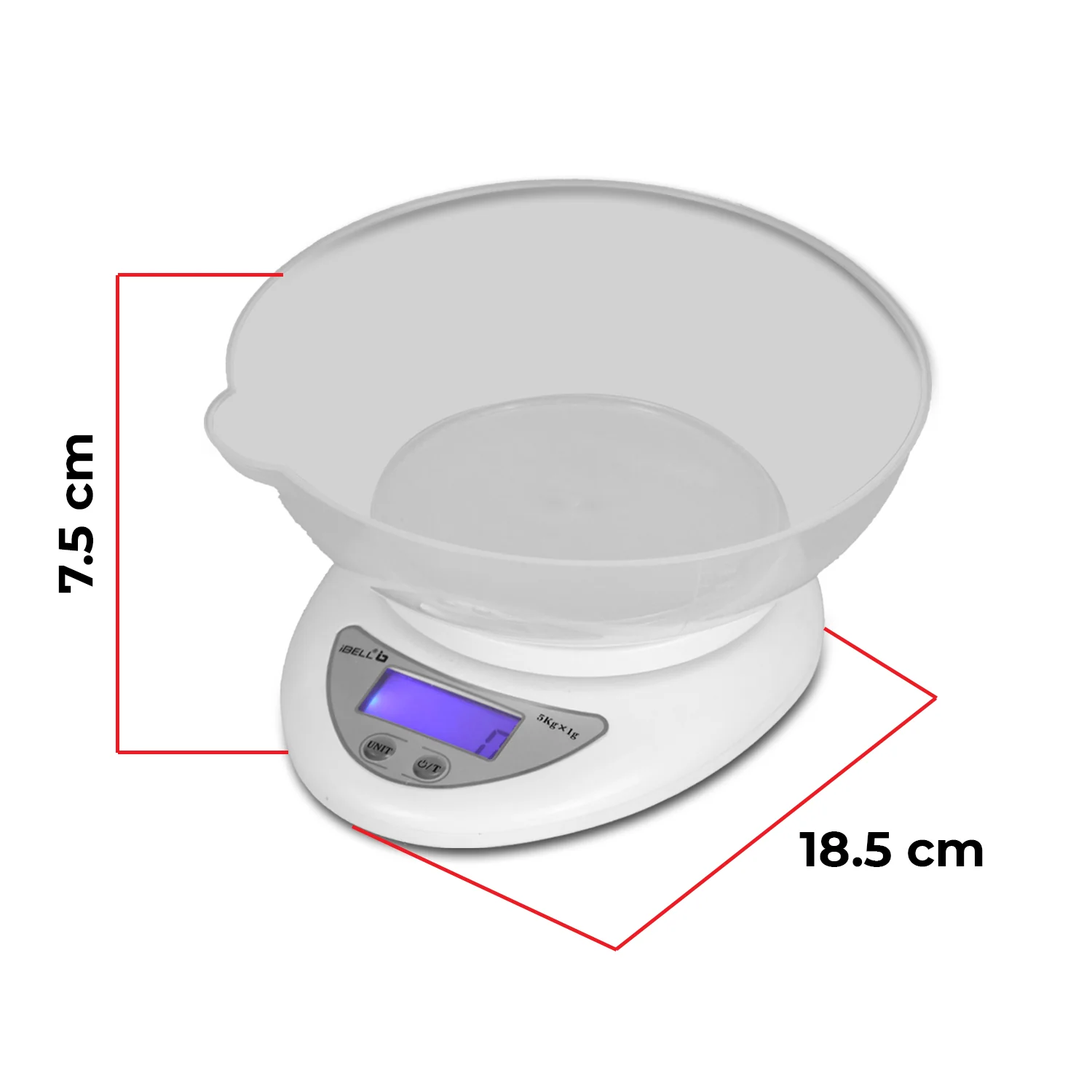 iBELL Digital Kitchen Weighing Scale for Health, LCD Display, High Precision Sensors, Tare Function, up to 5KG, Portable Food Weight Machine for Health, Fitness, Home Baking & Cooking - KS501M (White) - Image 4