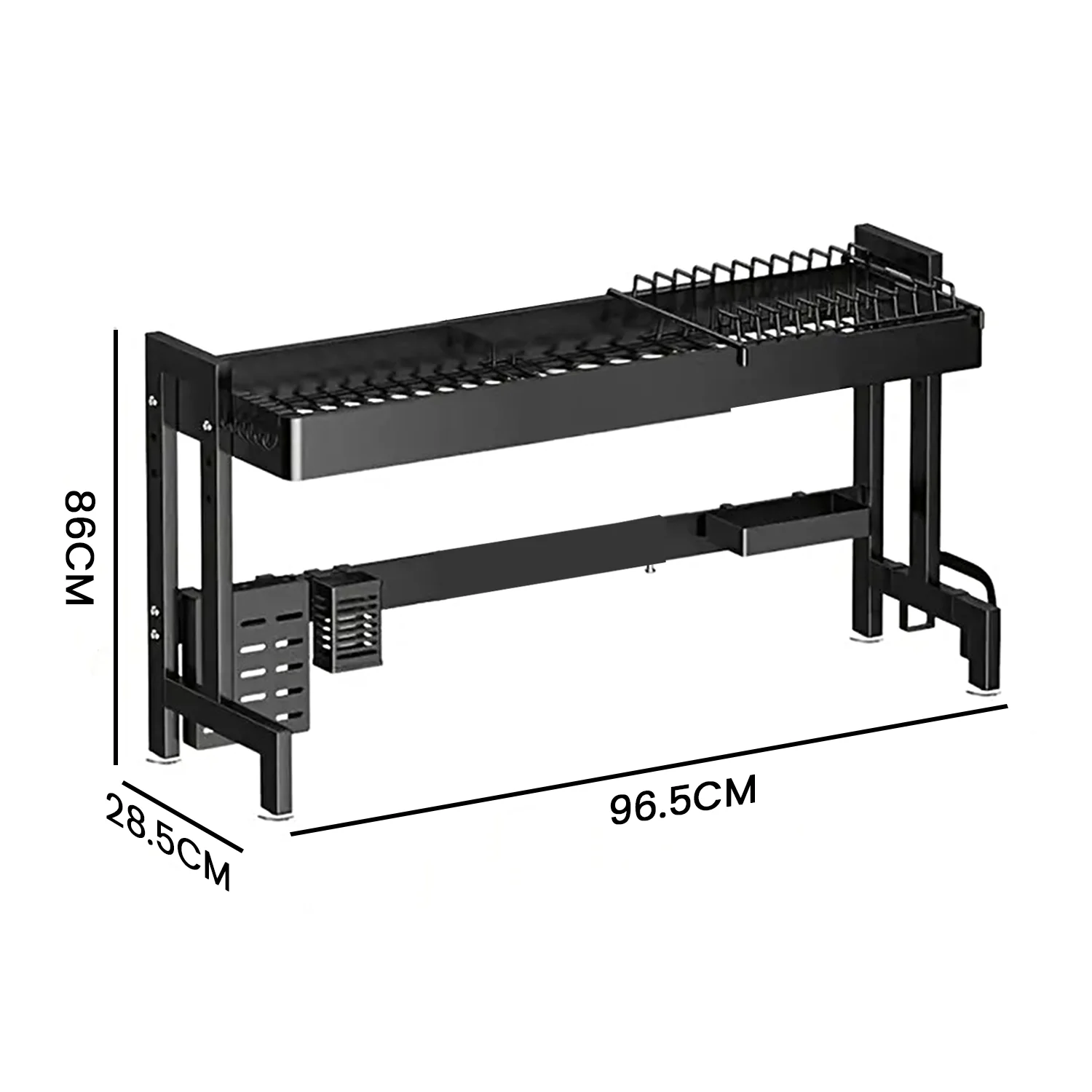 IBELL DR193SM Dish Rack for Kitchen, Adjustable Length Bartan Stand for Drying, Carbon Steel, Kitchen Organizer/Drainer Shelf/Knife Rack/Cutting Board & Sponge Basket/Utensils Storage (Black) - Image 3