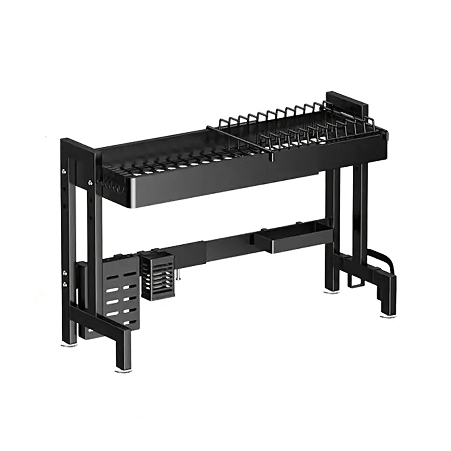 IBELL DR193SM Dish Rack for Kitchen, Adjustable Length Bartan Stand for Drying, Carbon Steel, Kitchen Organizer/Drainer Shelf/Knife Rack/Cutting Board & Sponge Basket/Utensils Storage (Black) - Image 8