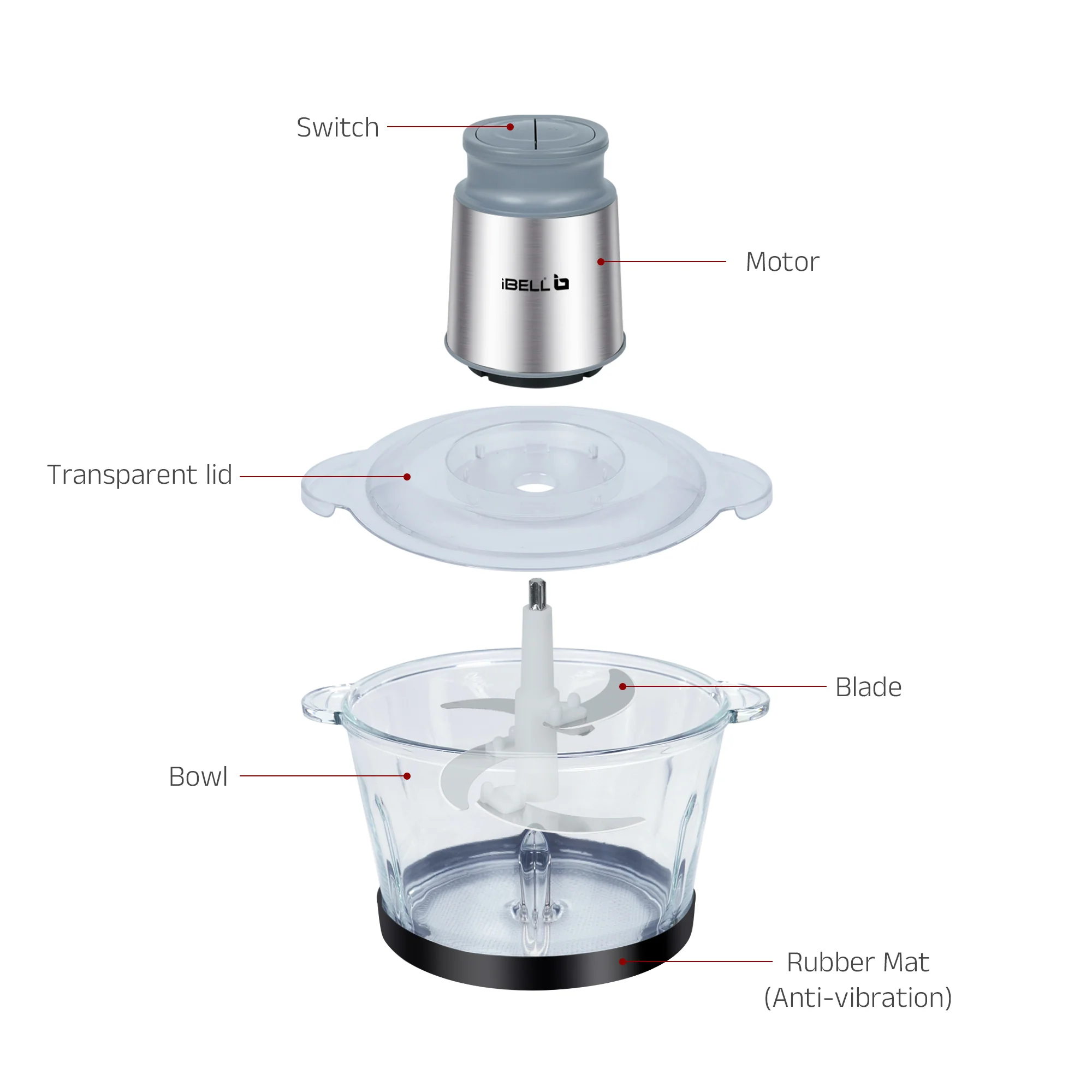 IBELL MT200GM Electric Chopper - 2 Litre Glass Bowl, 700W, Multi Purpose for Cutting Slicing Meat, Vegetables, Nuts & Fruits (Silver) - Image 5
