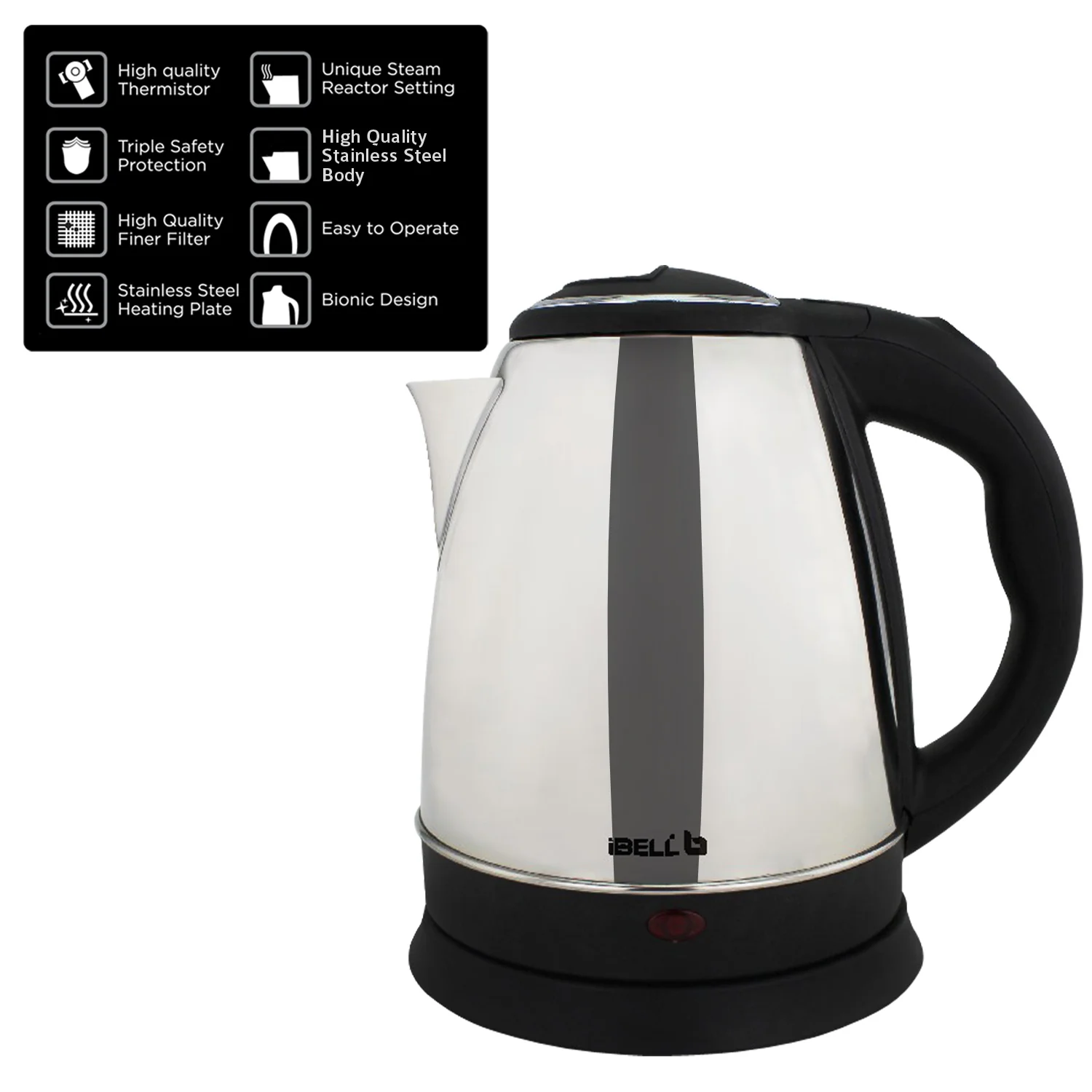 iBELL Electric Kettle 1.8 Litre, 1800W Stainless Steel Body, Auto Cut-Off & Rapid Boil, Durable & Easy to Clean Kettle for Hot Water, Tea, Coffee, and More (Silver) - Image 5