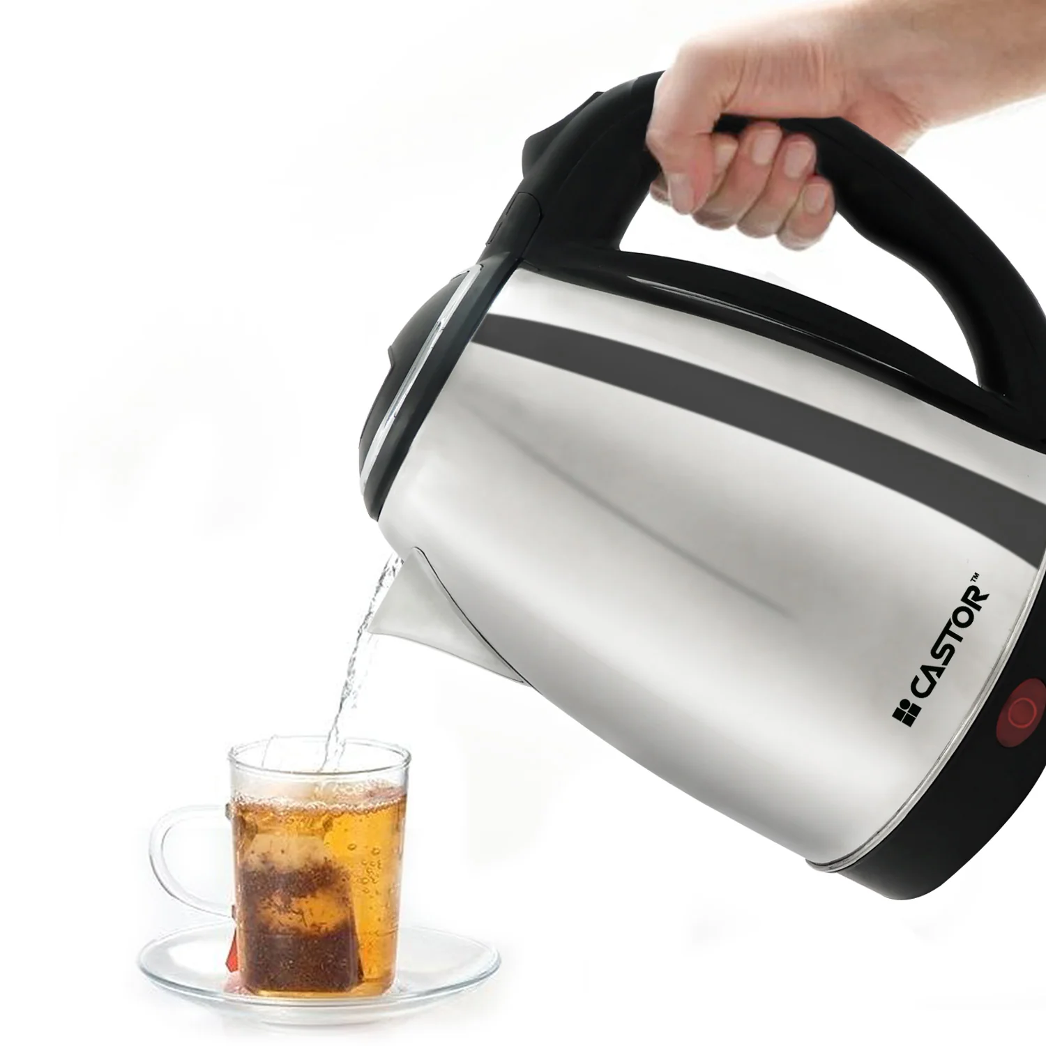 Castor Electric Kettle 1500W Stainless Steel Body with Safety Lock Lid, Automatic Shut-Off, Heat Resistant Handle & Lid, 2-Year Warranty (1.8 Ltr)