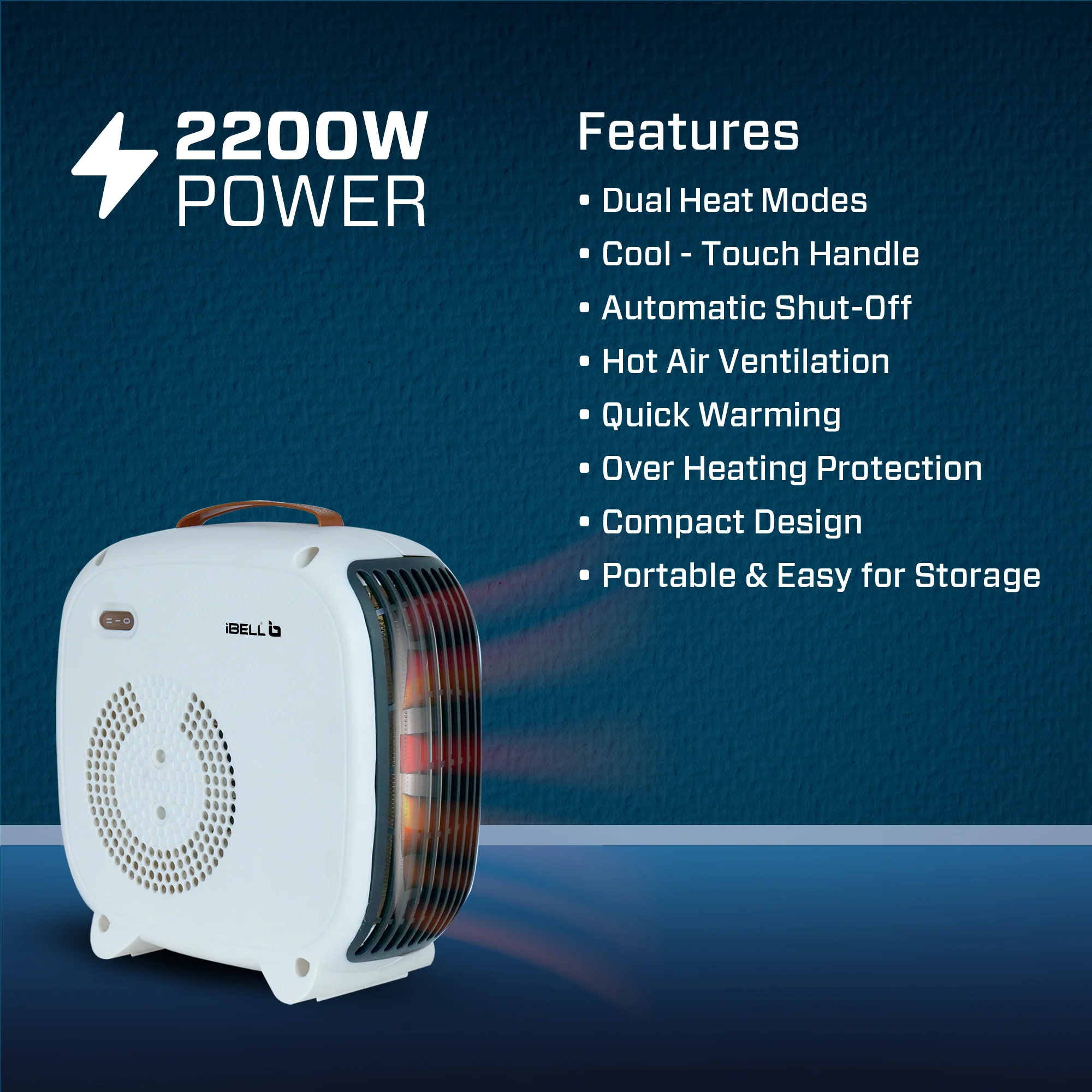 IBELL Electric Portable Room Heater | 2200W | Dual Heating Modes | Advanced Overheat Protection | Automatic shut off | Quick Warming | 2-year Warranty | White - Image 8