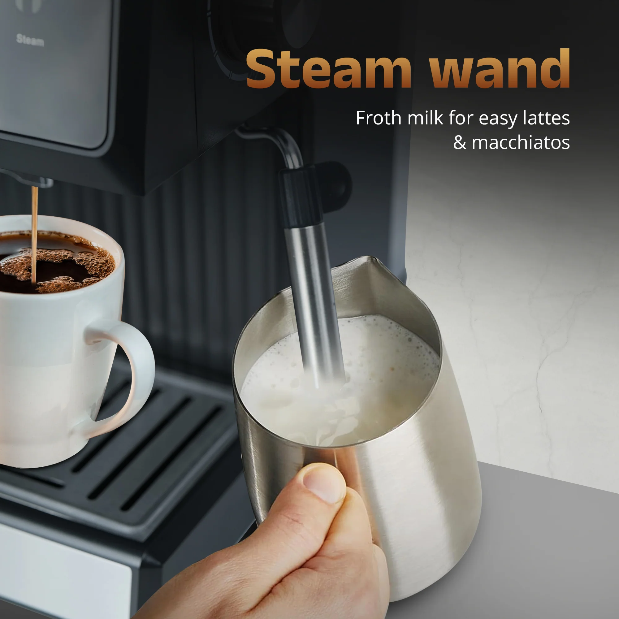 IBELL Coffee Maker Machine for Home, 20 BAR Espresso Coffee Machine, Touch Controls, Milk Frothing & Temperature Control, 1200W, For Cappuccino, Latte & Americano (BARISTAMAX200) - Image 3