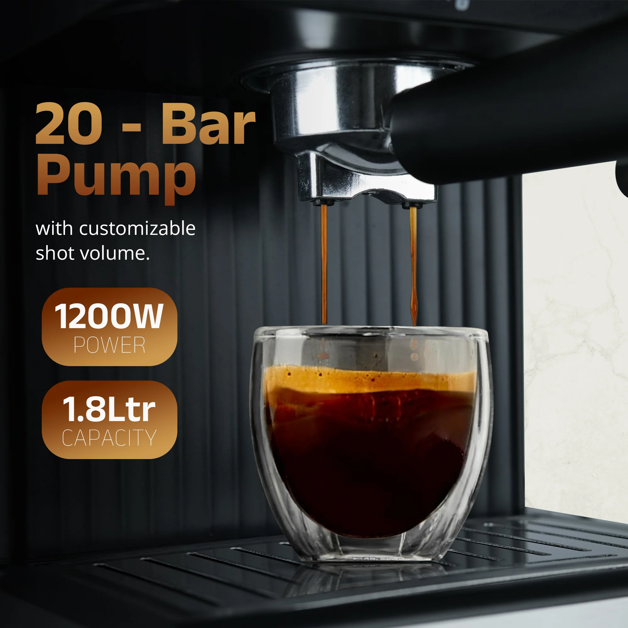 IBELL Coffee Maker Machine for Home, 20 BAR Espresso Coffee Machine, Touch Controls, Milk Frothing & Temperature Control, 1200W, For Cappuccino, Latte & Americano (BARISTAMAX200) - Image 7