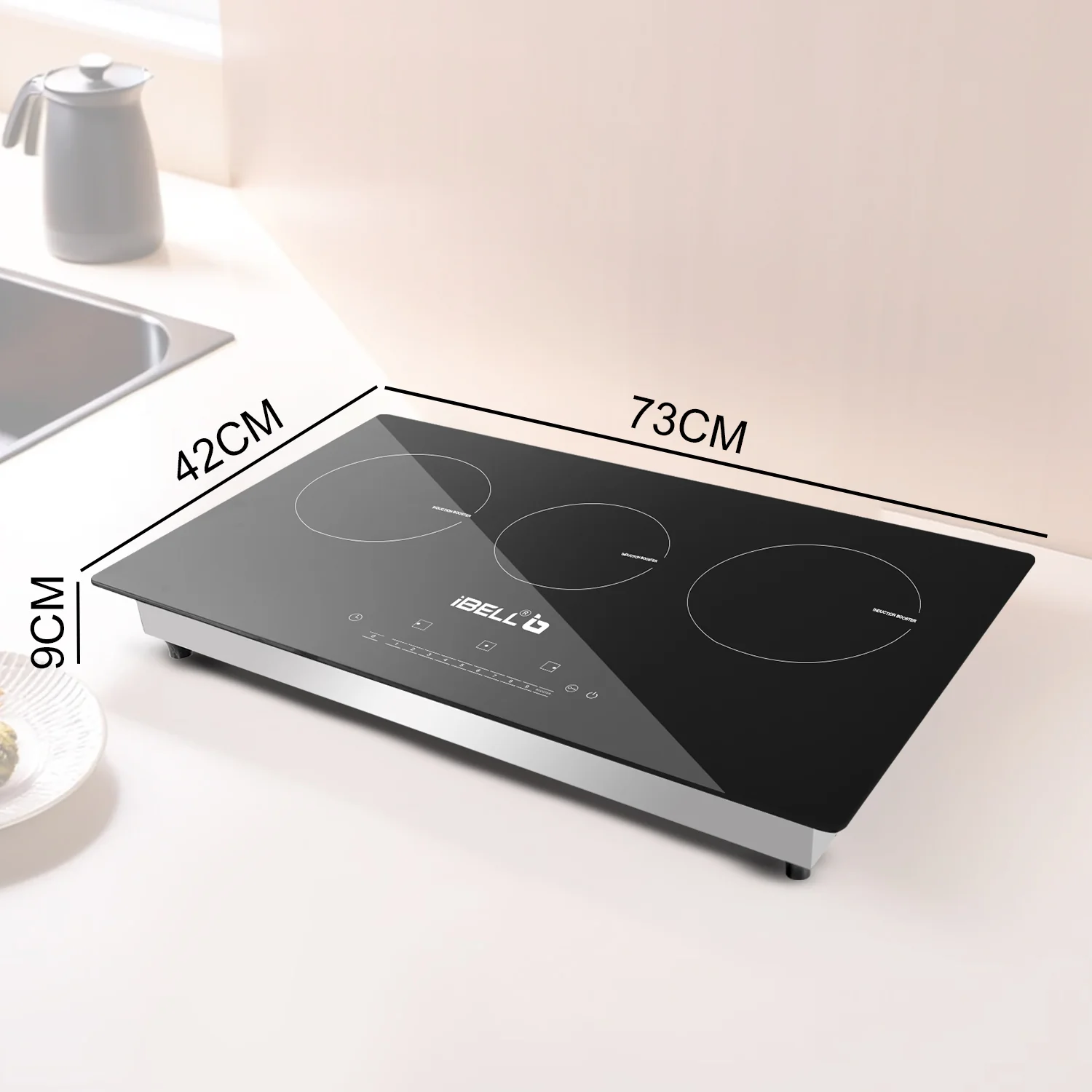 iBELL EMINENCE03 Induction Hob, Electric, 5600W, with 8 Level Power Setting, Auto -Off Protection, Toughened Glass and Touch Controls (Black) - Image 6