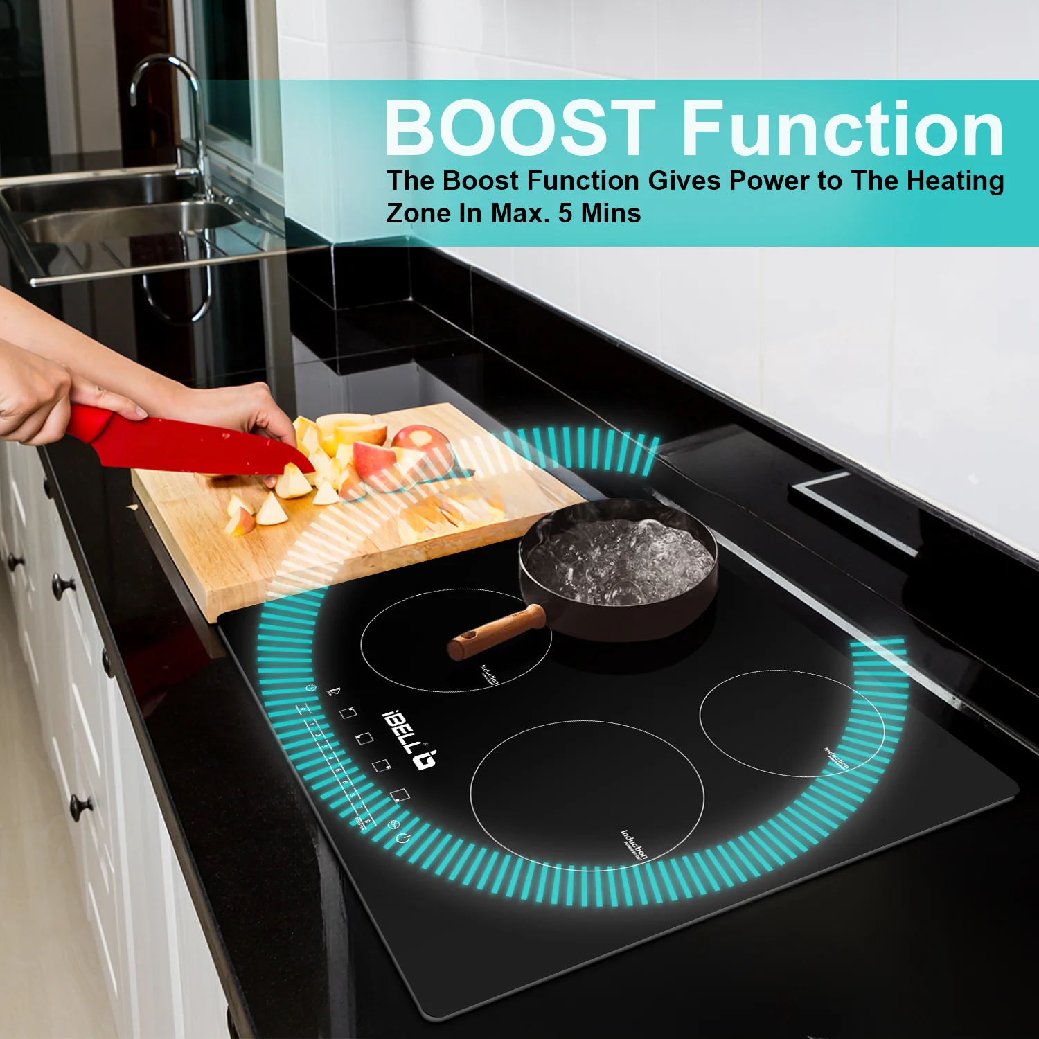 iBELL EMINENCE04, 7200W, Induction Hob – High-Performance Electric Cooktop with Boost Mode, 9 Adjustable Power Levels, Touch Panel, and Toughened Glass Surface. - Image 4