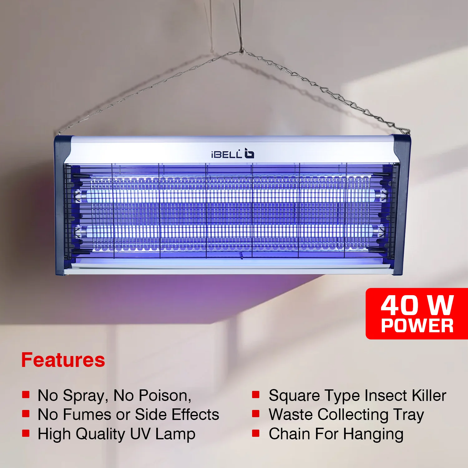 iBELL 202IK Insect Killer Machine 40W Bug Zapper, Energy Saving, Aluminium Body & UV Bulbs, Fly Catcher for Home, Hotels & Offices, Insect Control (Grey) - Image 5