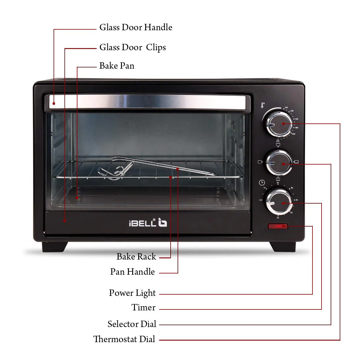 iBELL EO19LG | OTG 19 Litre, Oven Toaster Griller with Multi-Stage Heating Modes, Auto Off, 1500Watt | Black - Image 3